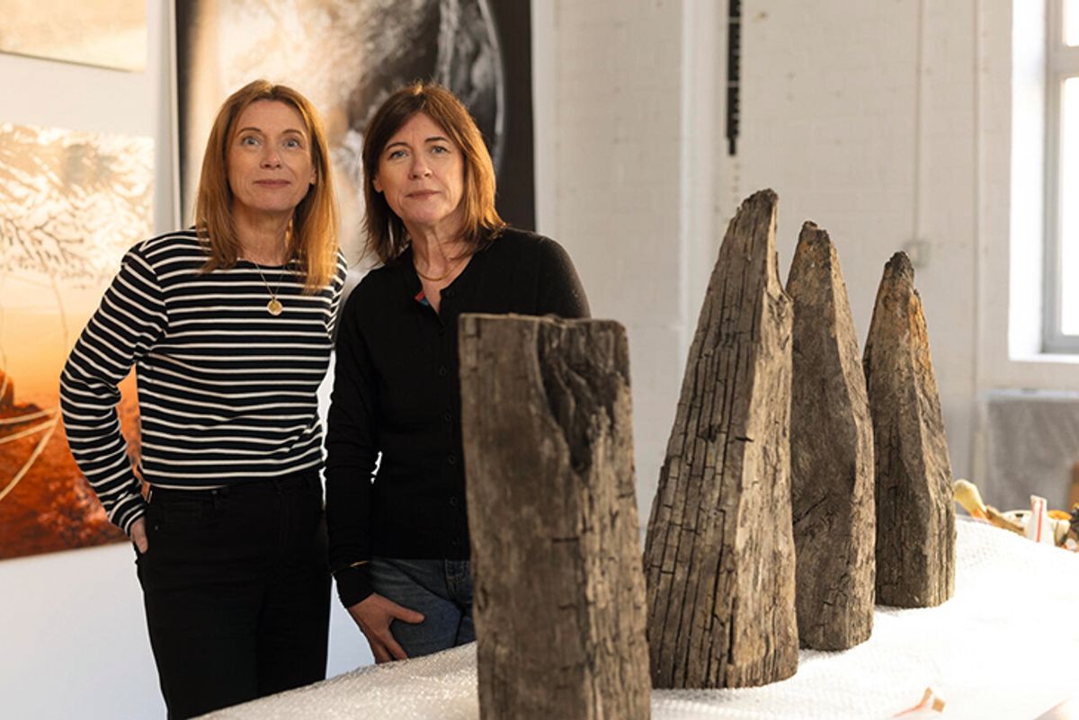 Jane and Louise Wilson are using 2,000-year-old oak stakes in their Bloomberg Space show opening in July © 2025 Jason Alden