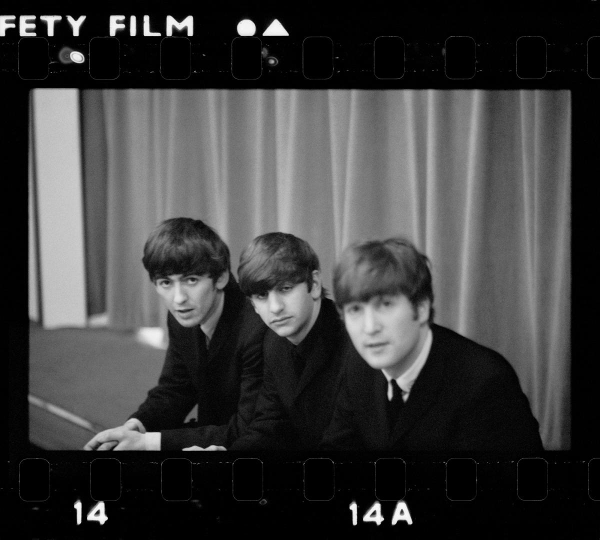Paul McCartney, George, Ringo, and John backstage at The Beatles Christmas Show, Finsbury Park Astoria, London, December 1963 © Paul McCartney. Courtesy of Gagosian
