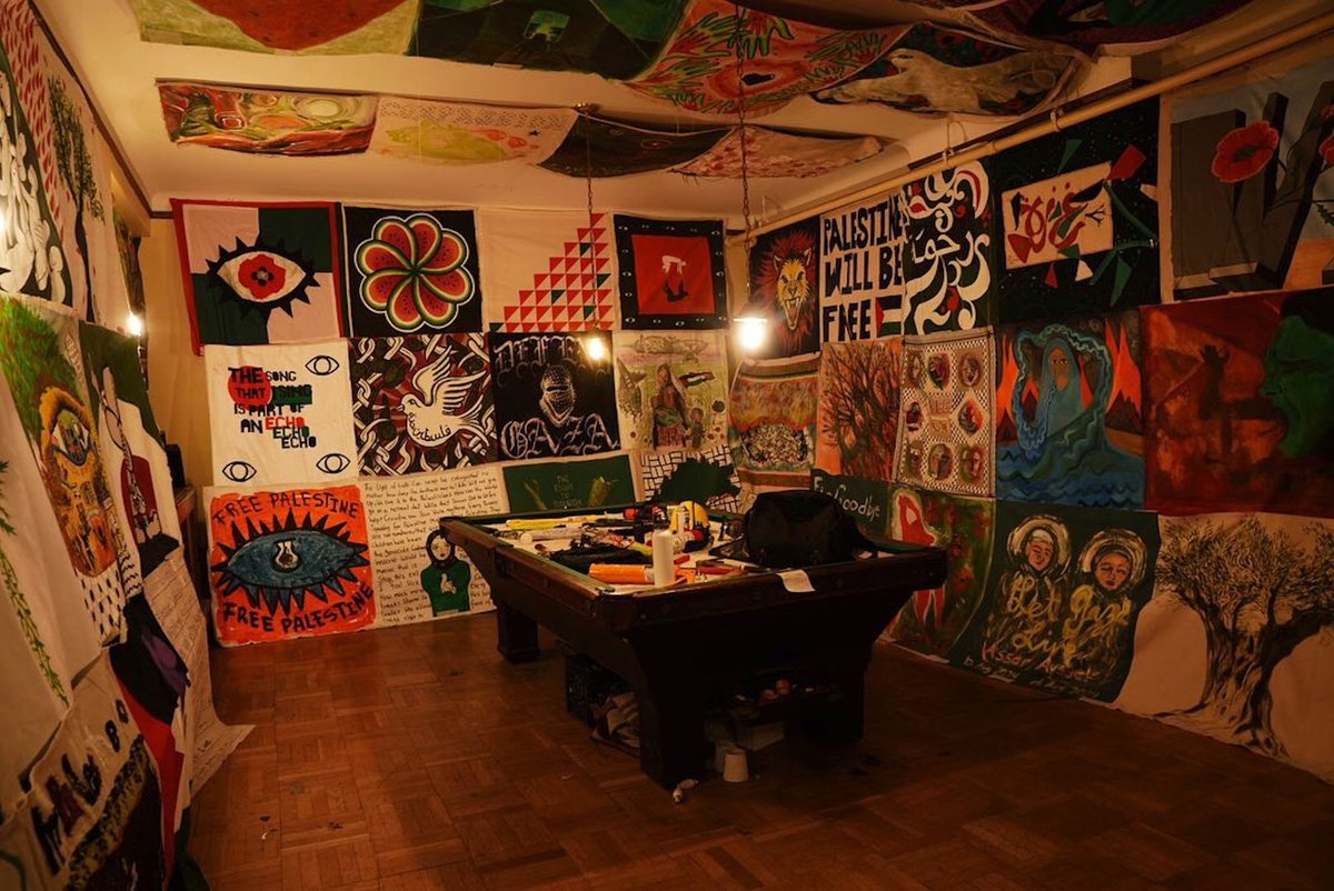 A collaborative quilt on view in Hind’s House at Columbia University Photo via @hinds_house/Instagram