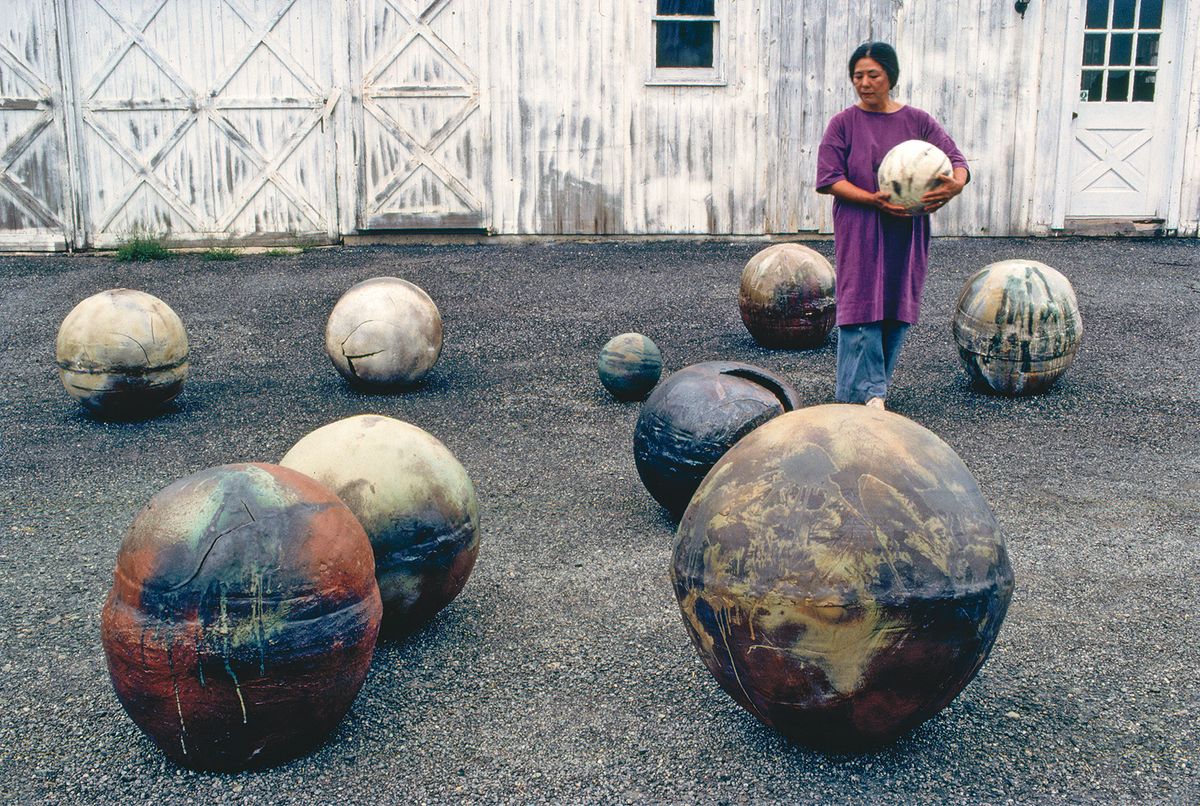 Toshiko Takaezu with Moons. Best known as a ceramicist, the artist often incorporated sound into her work Hiro