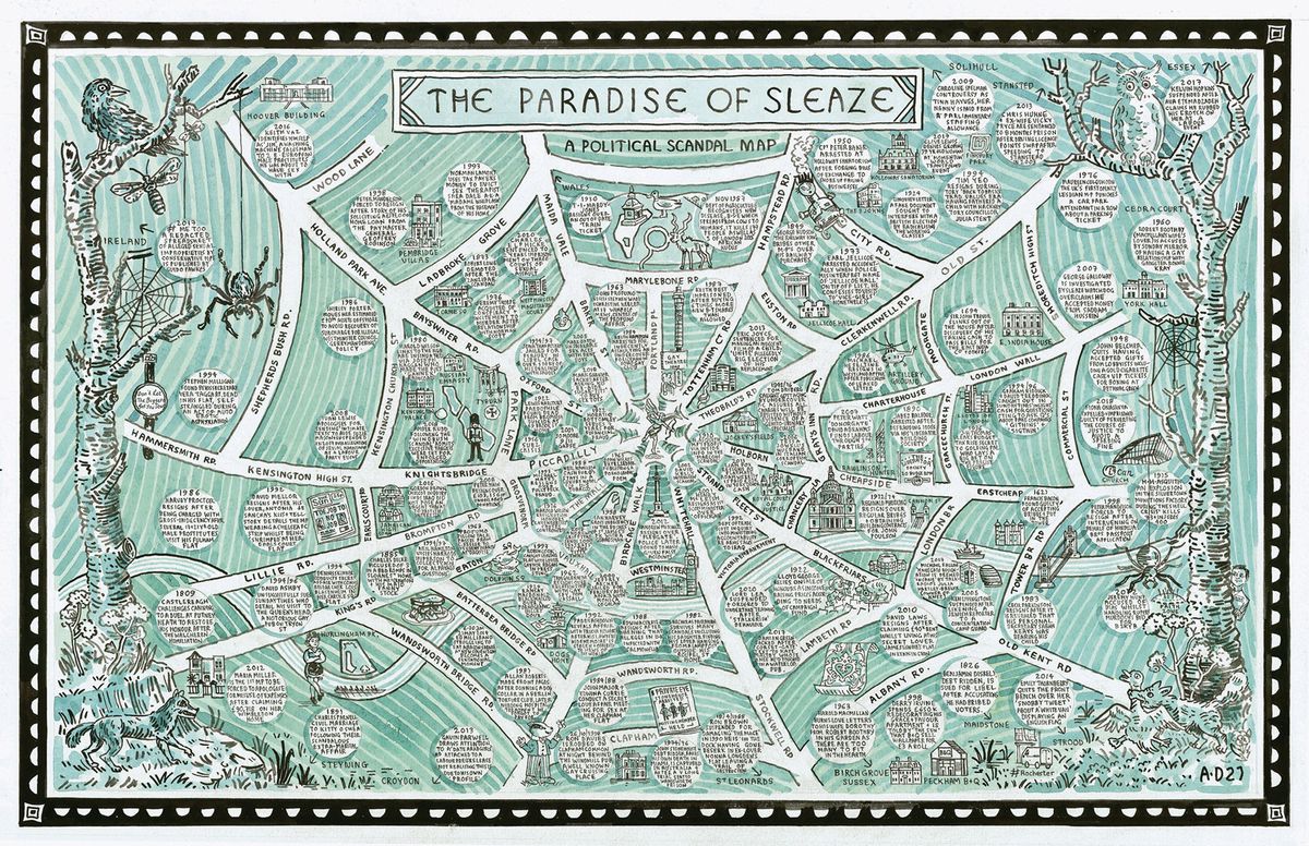 The Paradise of Sleaze by Adam Dant offers an extensive catalogue of London’s political scandals across the centuries
© Adam Dant