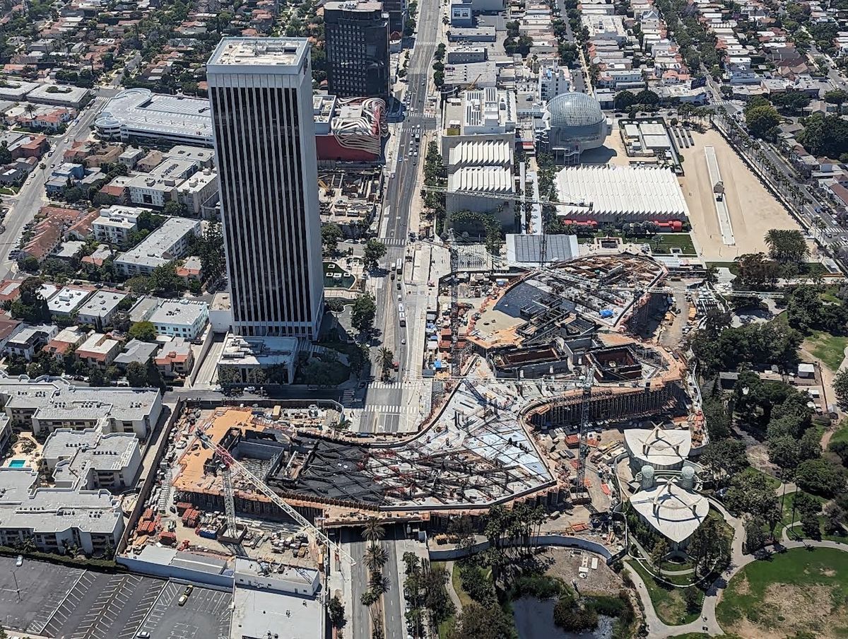 Aerial view of construction progress on the David Geffen Galleries at Lacma Photo © Museum Associates/Lacma