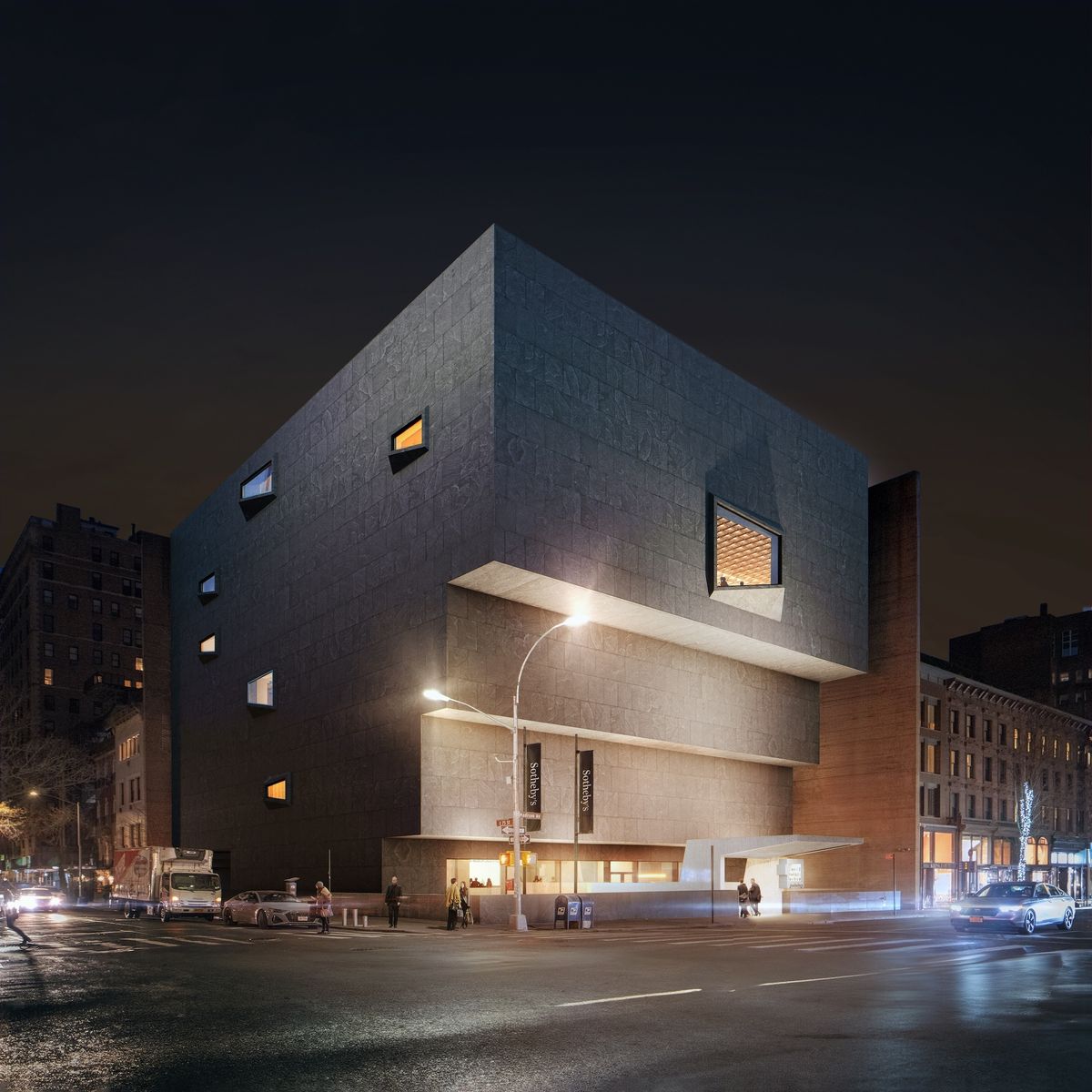 Exterior rendering of Sotheby's at 945 Madison Avenue, with new lighting scheme Courtesy Sotheby's