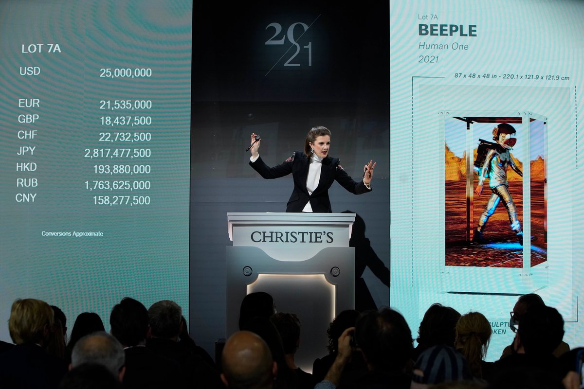 Beeple’s Human One being sold in Christie's November 21st Century Evening Sale. Courtesy of Christie's
