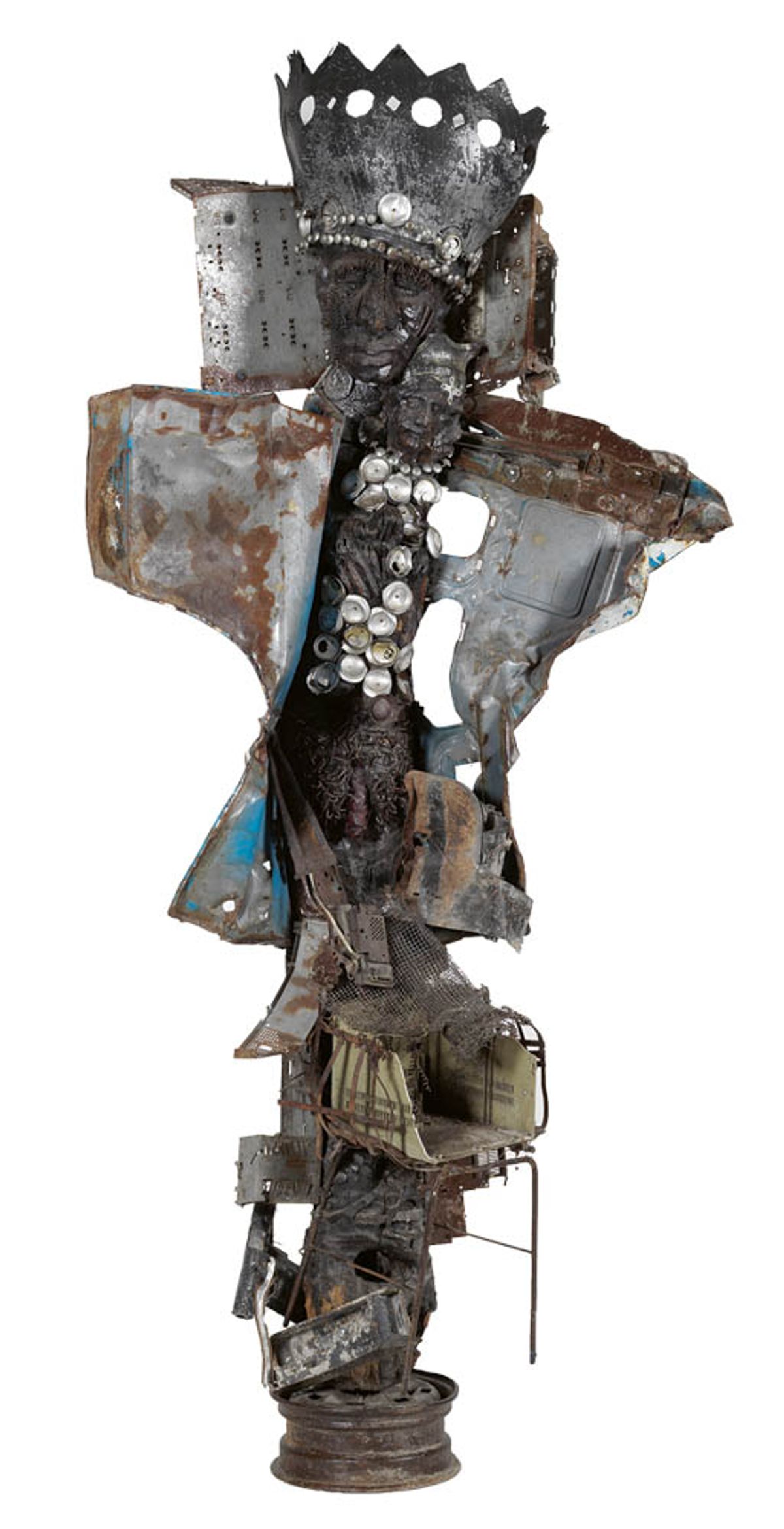 Ézuli dantò (2006) by André Eugène incorporates wood, metal, tyres and plastic Photo: Daniel Bradica, courtesy of the artist and Pioneer Works