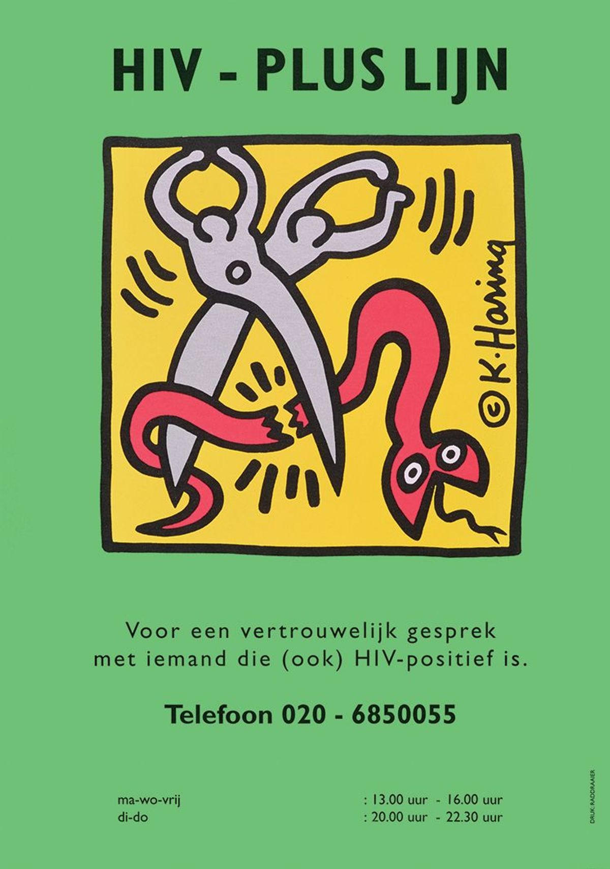 An HIV-Aids education poster, with an image by Keith Haring, appeared in the Netherlands in 1990 