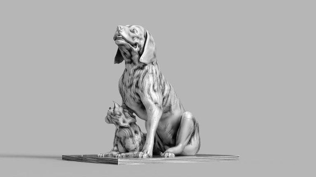 A rendering of a dog and cat statue that would be installed in Maurice Ferré Park as part of a proposed sculpture garden