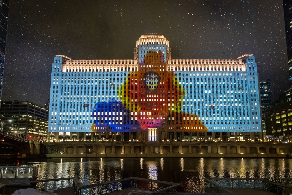 Nick Cave’s Art on theMART projection Photo courtesy of Art on theMART