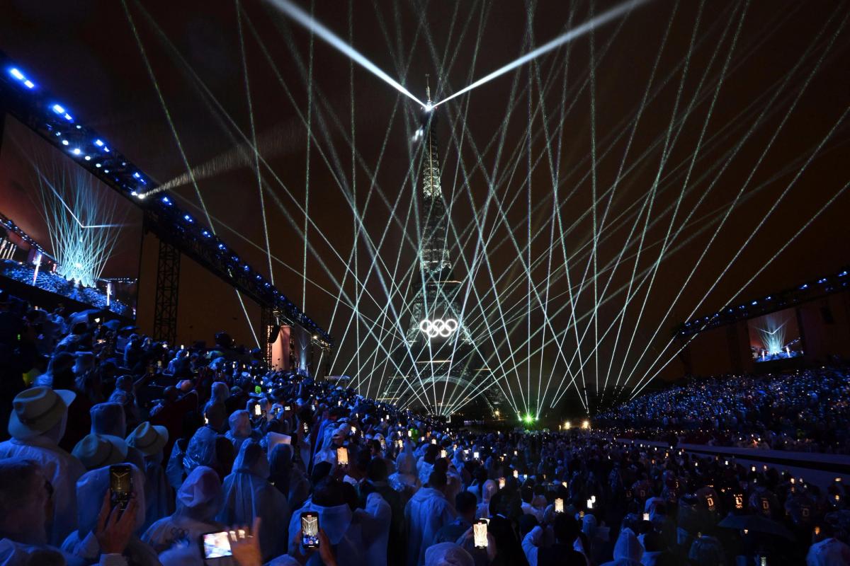 The Eiffel Tower is lit up during the Opening Ceremony of the Paris 2024 Olympics 
Photo: Associated Press / Alamy Stock Photo