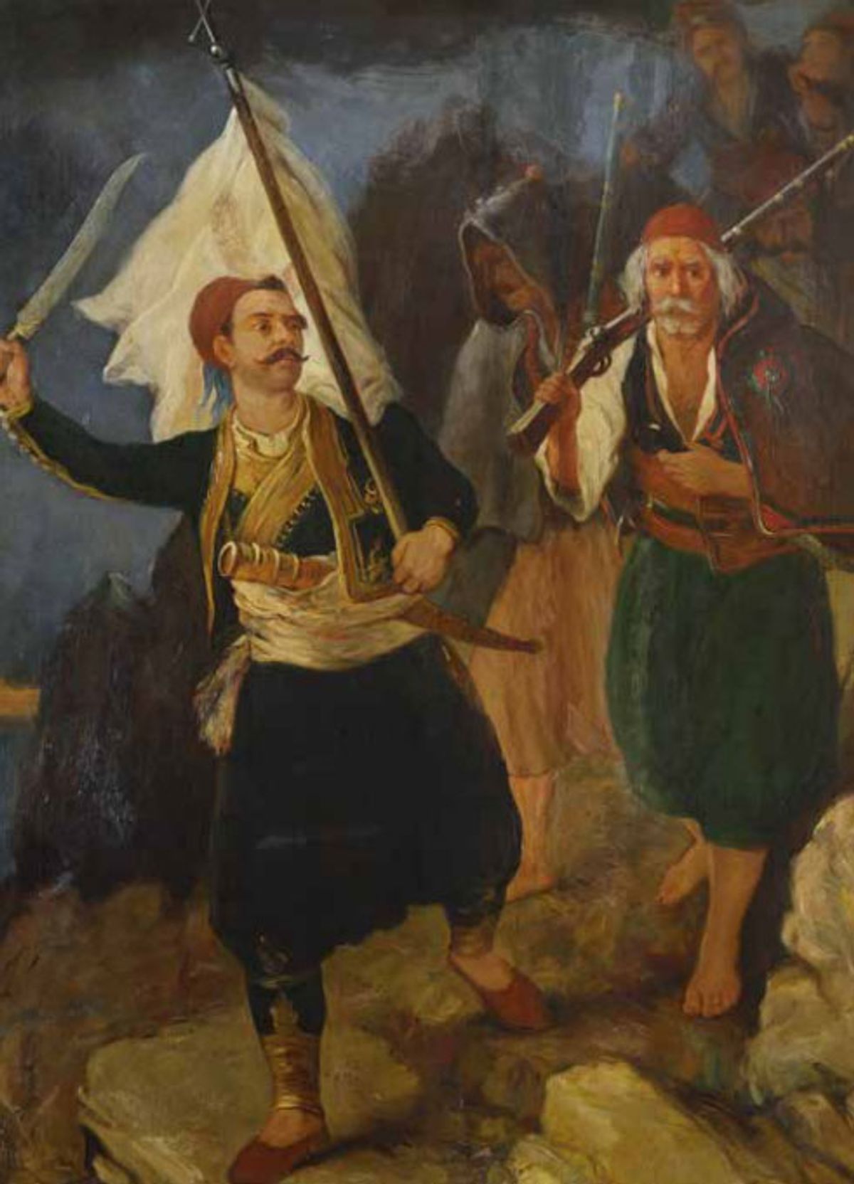 Unknown artist, Petrobey Mavromichalis rousing Messinia, copy of an oil sketch from a group of paintings depicting scenes from the Greek Revolution created by Peter von Hess, 1839 National Bank of Greece S.A.