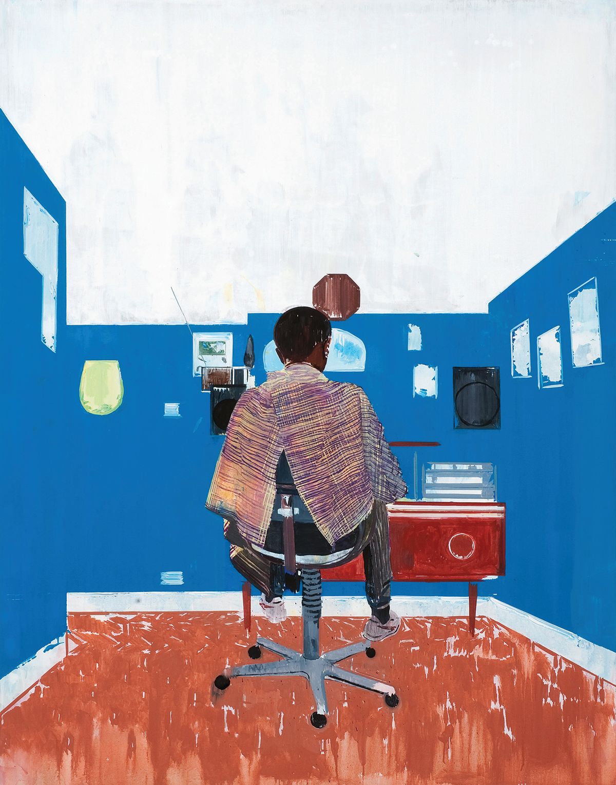 Hurvin Anderson’s Back (2008) from Peter’s Series, which was shown at Tate Britain in 2009, recalls the attic barbershop in Birmingham frequented by the artist’s father
© Hurvin Anderson; photo: Catherine Wharfe; courtesy the artist and Thomas Dane Gallery