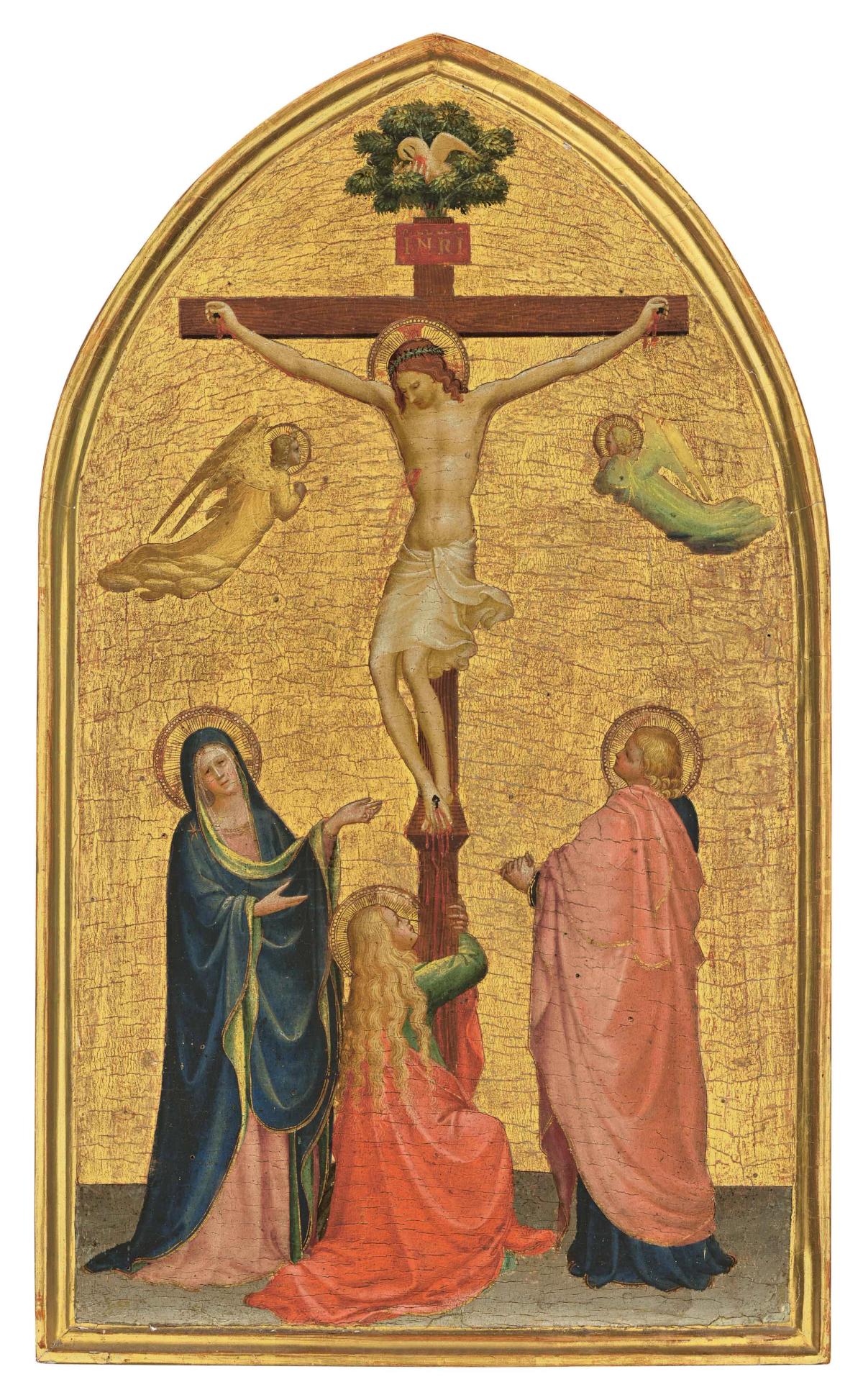 The Crucifixion with the Virgin, Saint John the Evangelist and the Magdalen (1420s) “sets the sort of model that he was to follow” for such compositions throughout his career
© 2023 Christie's Images Ltd