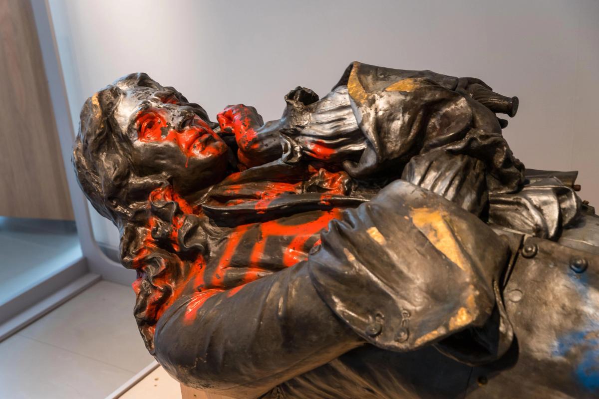 The statue of the slaver when it was on temporary display in the M Museum in 2021 
Photo: Chris Sharp