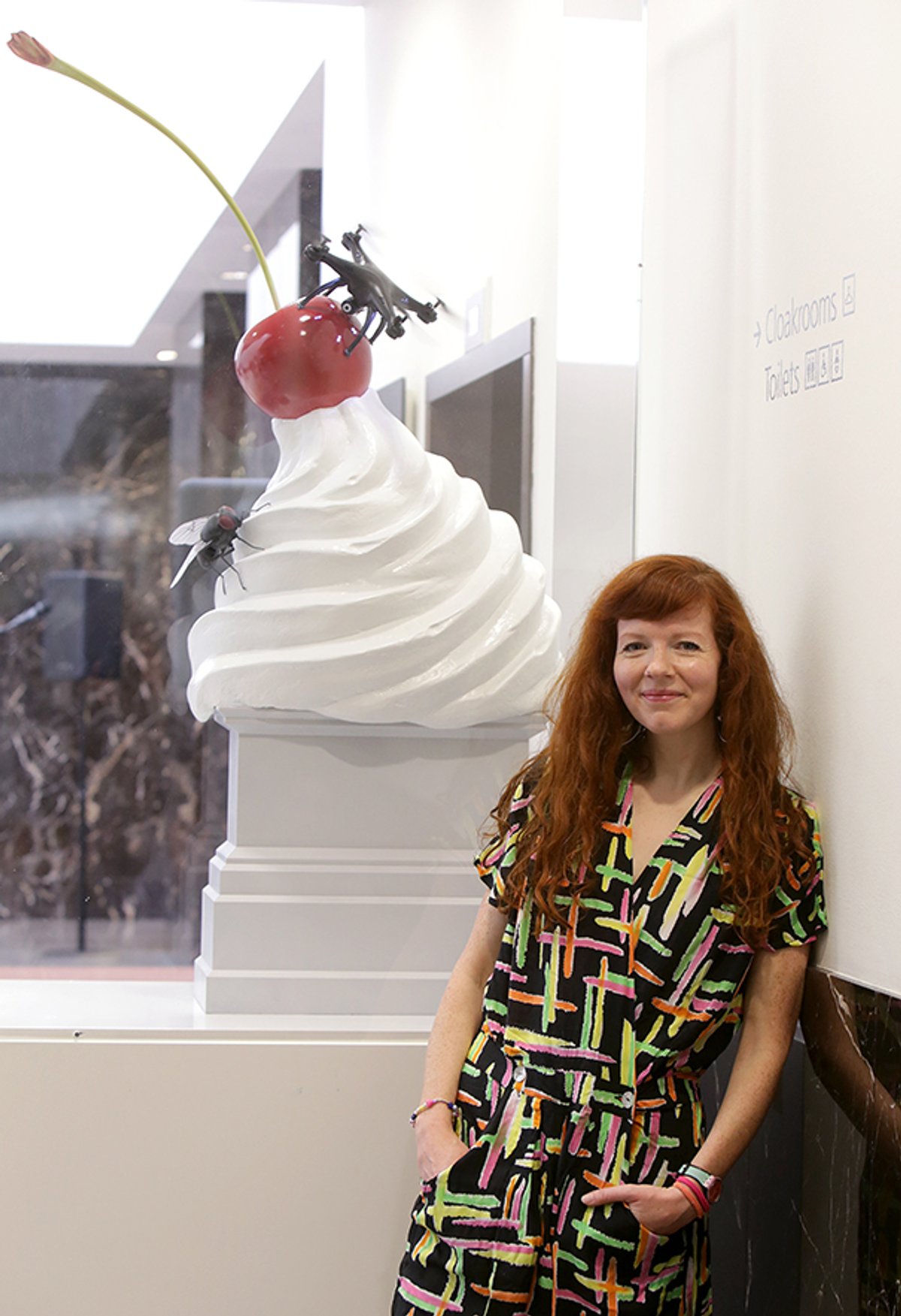 Heather Philipson with her work THE END (2017), which has had its Fourth Plinth debut delayed due to the coronavirus pandemic ©  James O Jenkins