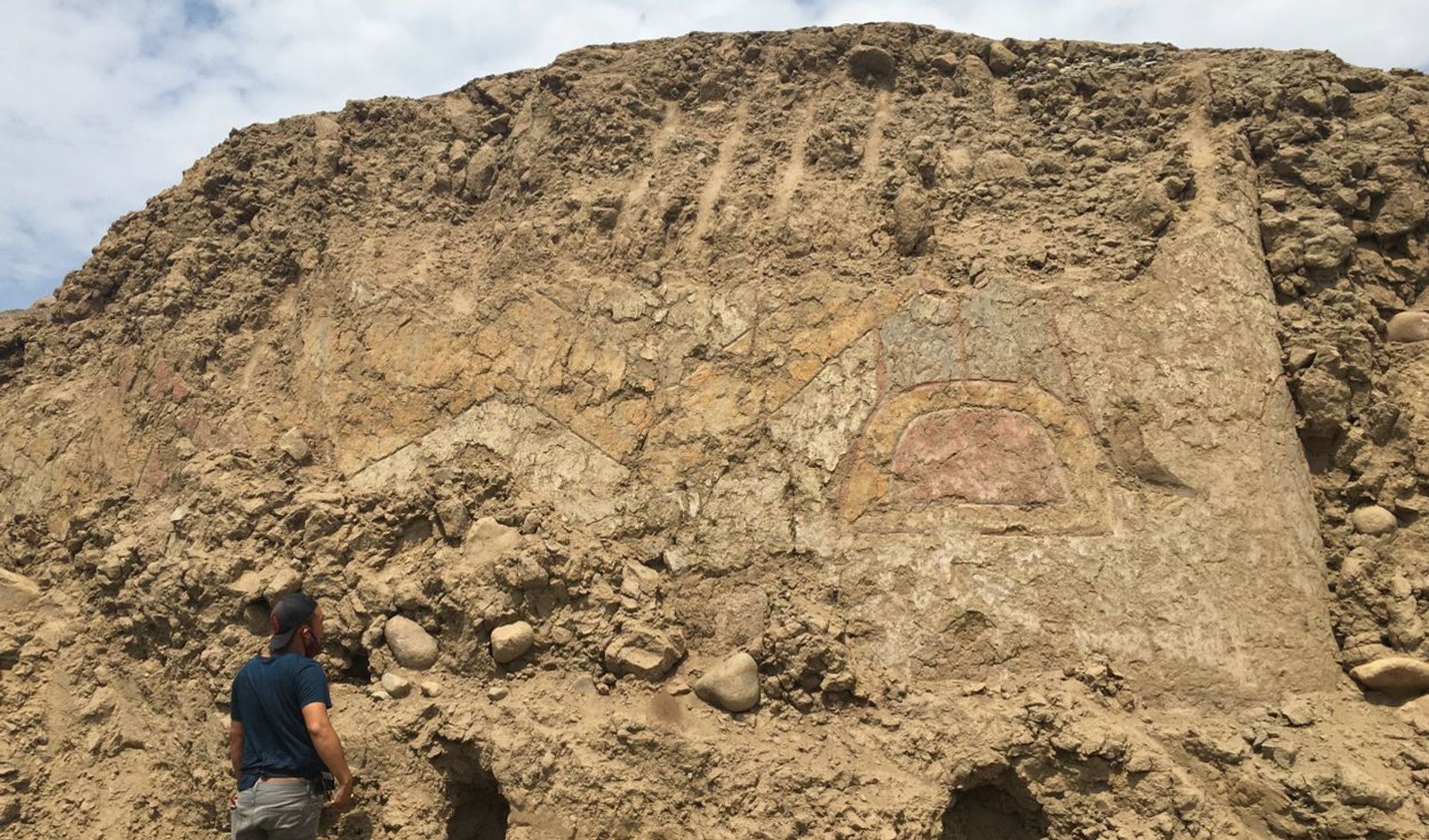 The mural was discovered on the side of an ancient adobe temple, which experts believe was built by the pre-Columbian Cupisnique people in Peru’s Virú province, roughly 300 miles north of Lima Photo: Régulo Franco Jordán