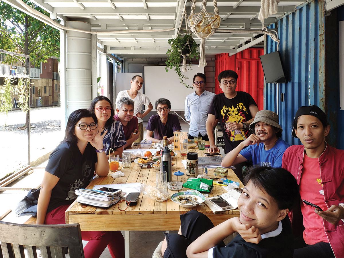 The Indonesian collective ruangrupa, artistic directors of Documenta 15. Farid Rakun (fourth from left) says “the aim is for everyone in the artistic team to still be surprised” Photo: Saleh Husein