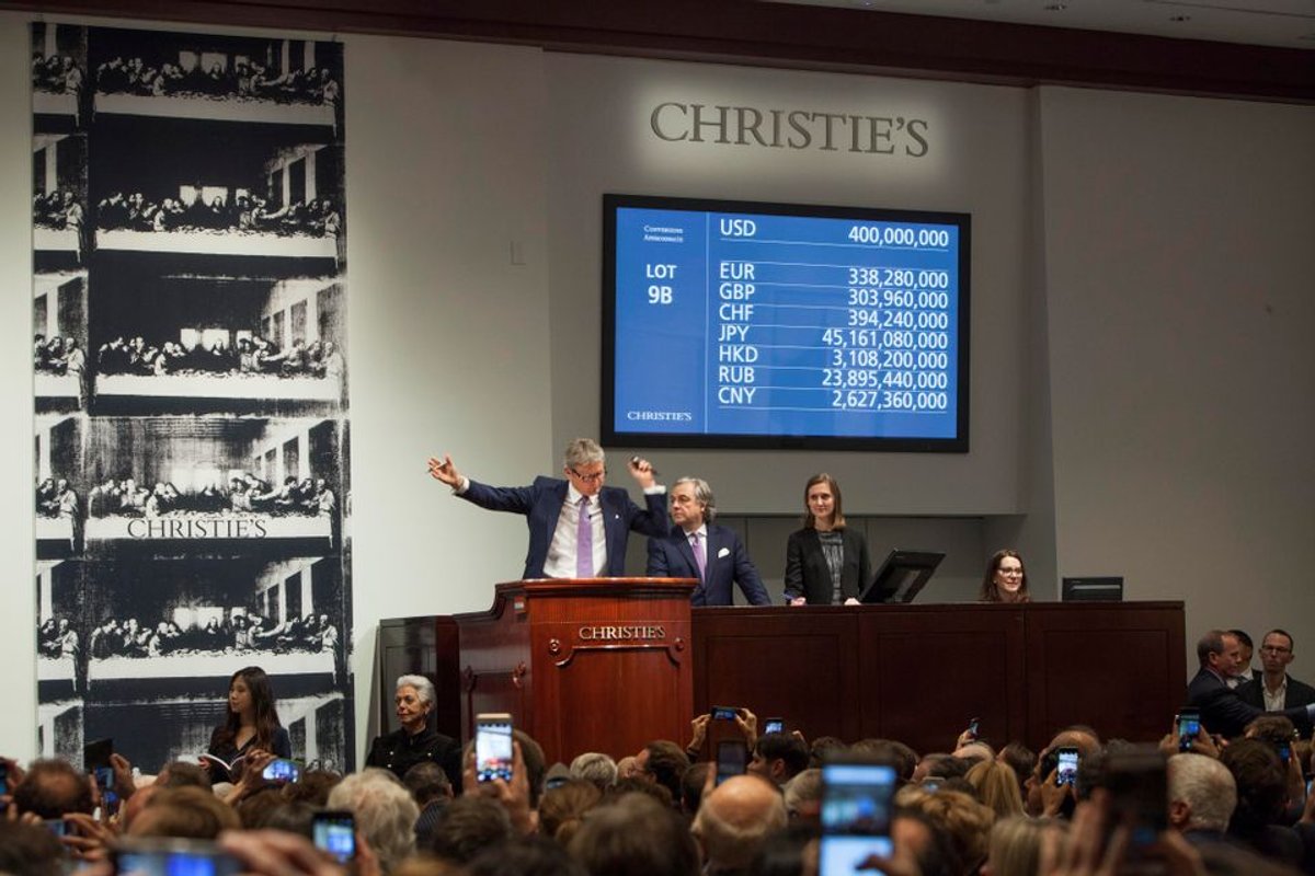 Jussi Pylkkänen presiding over the sale of Leonardo da Vinci's Salvator Mundi (circa 1500), at Christie's New York last November Christie's
