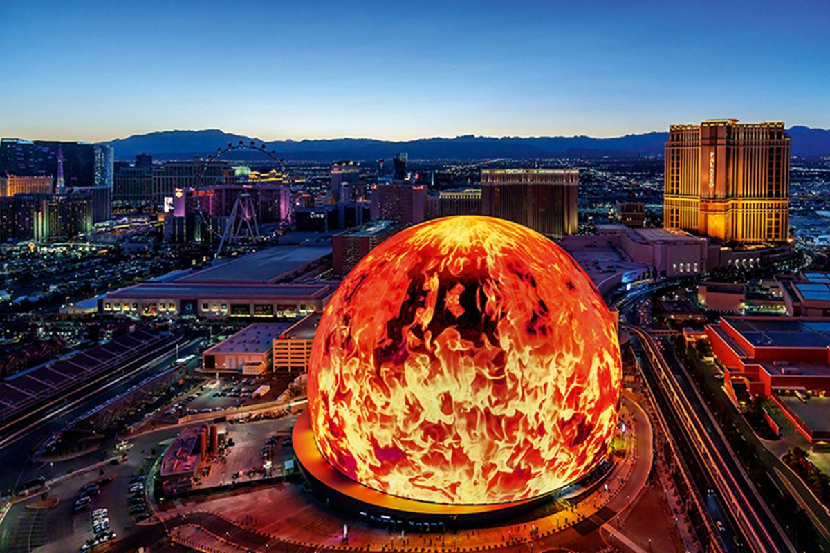 Aerial view of Sphere in Las Vegas. Abu Dhabi will be home to the second iteration of the giant immersive institution Susanne Kremer Photography LLC