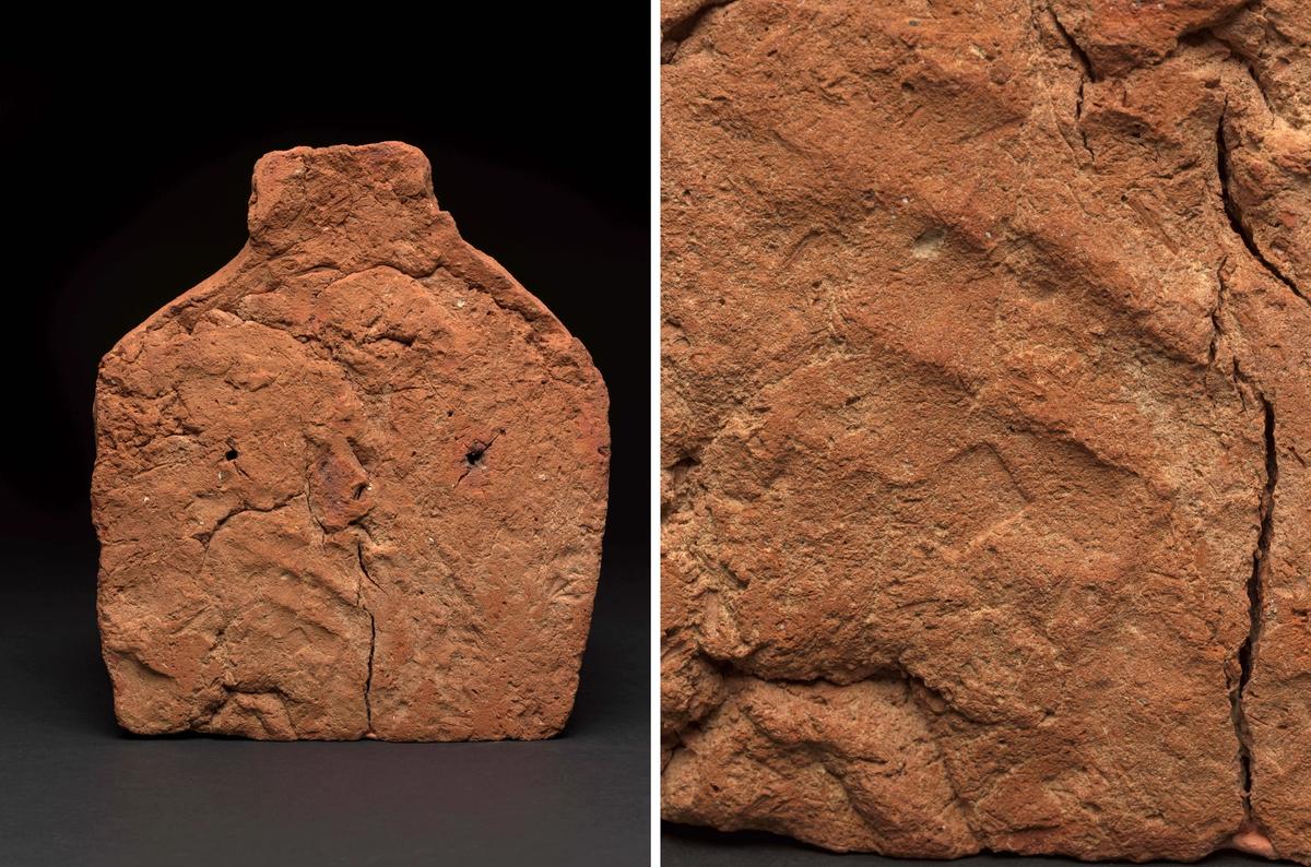 Left: The underside of the “soul house” with the maker’s handprint visible towards the bottom. Right: Detail of the fingers from handprint
Courtesy of Fitzwilliam Museum