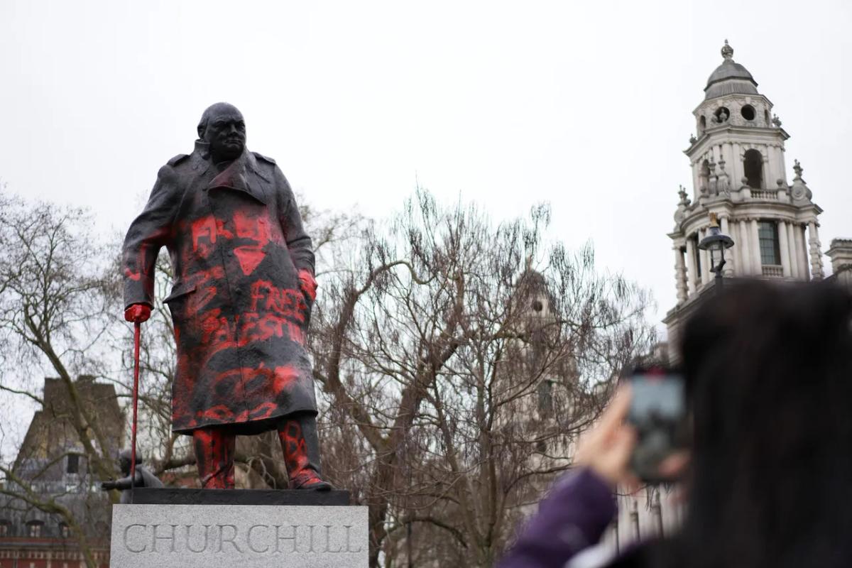 Churchill's vandalised statue in London's Parliament Square
Reuters