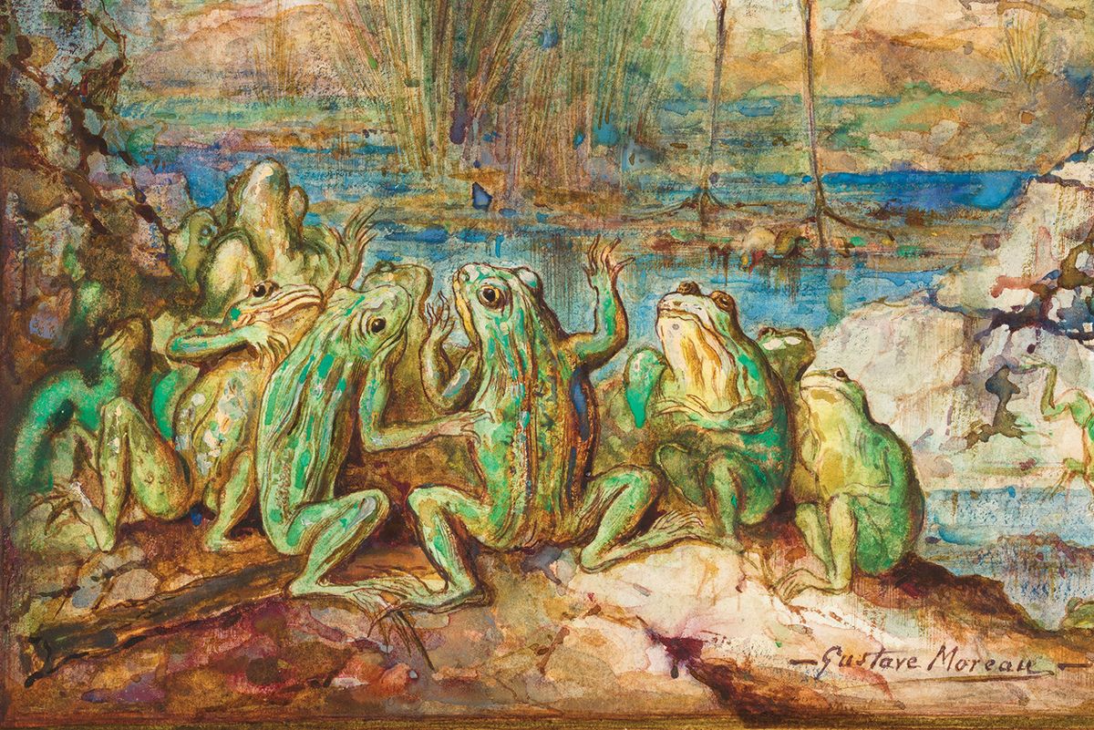 “Drunk on colour”: A detail of The Frogs Who Ask for a King (1884), one of Gustave Moreau’s 34 surviving Fables illustrations © Jean-Yves Lacote