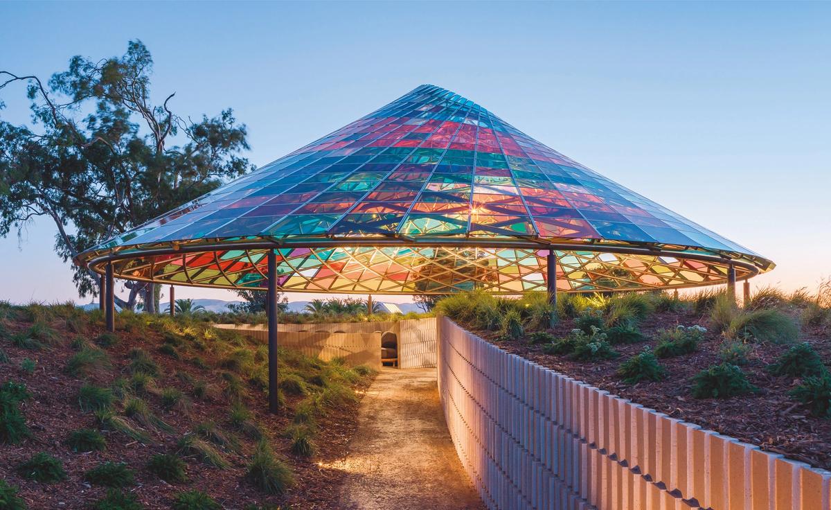 The Vertical Panorama Pavilion—designed by Berlin-based design firm Studio Other Spaces, founded by artist Olafur Eliasson and architect Sebastian Behmann—at the Donum Estate in California, US, a private sculpture park, vineyard and farm. Photo: Adam Potts; © The Donum Estate; Studio Other Space