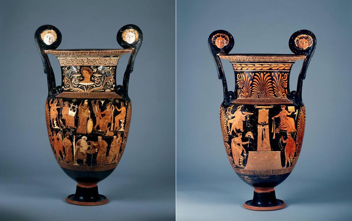 Recto and verso views of a volute-krater from 330BCE-323BCE that is now on loan from the Italian government to the Carlos Museum at Emory University in Atlanta Courtesy Michael C. Carlos Museum at Emory University