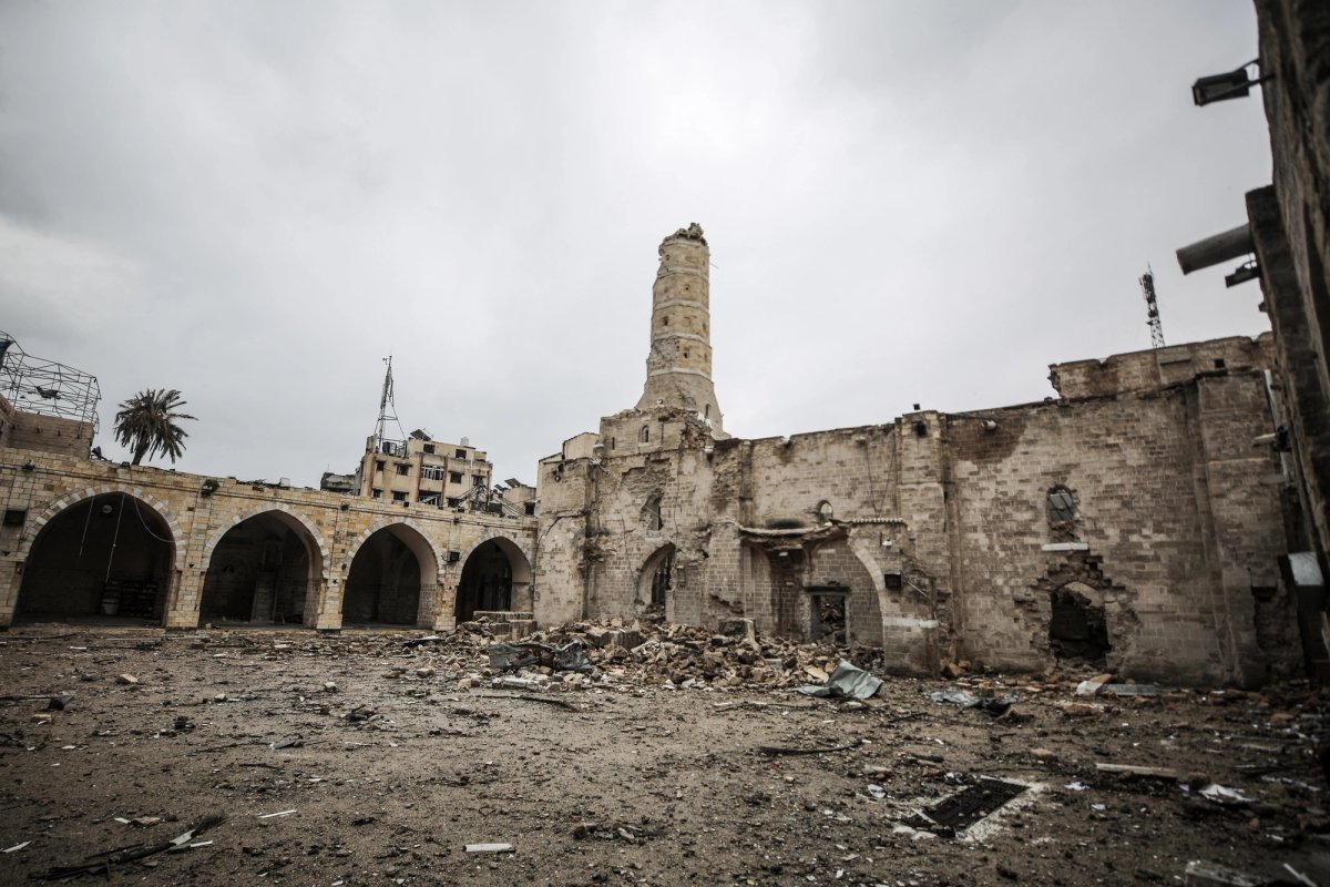A view of the ruins of the Great Omari Mosque, also known as the Great Mosque of Gaza on 27 January 2024, following bombardment by Israeli military
Ali Jadallah/Anadolu/Getty Images