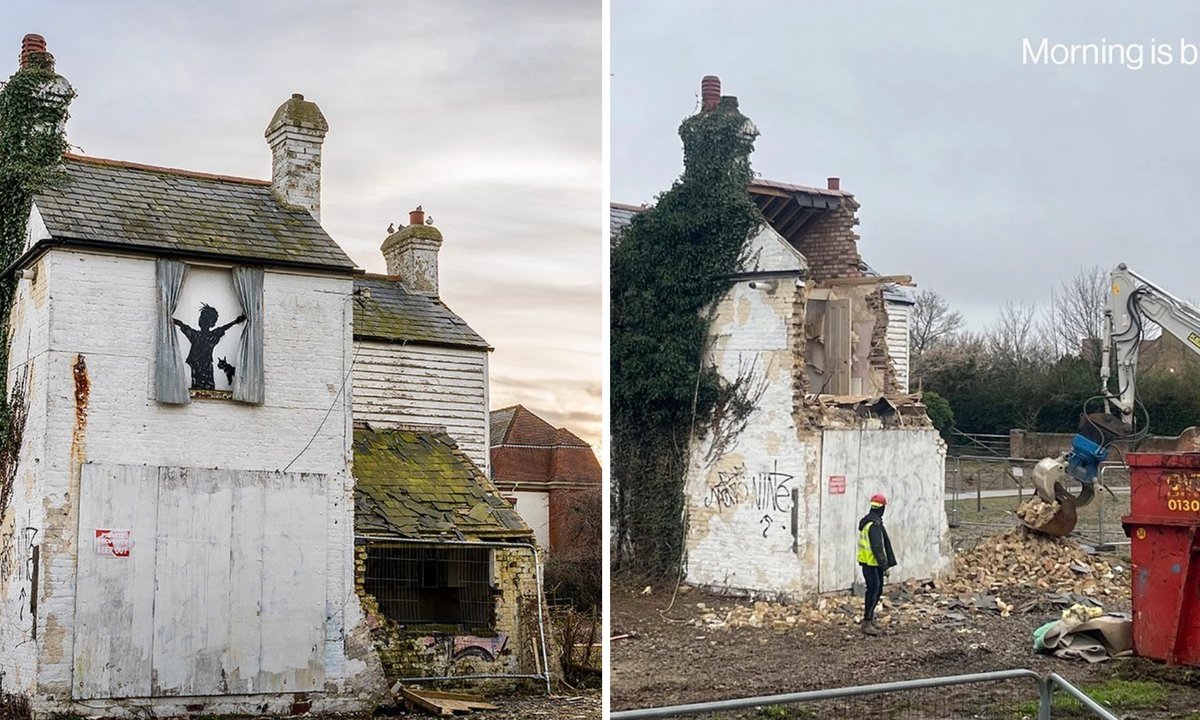 Latest Banksy mural smashed as derelict farmhouse demolished, Banksy