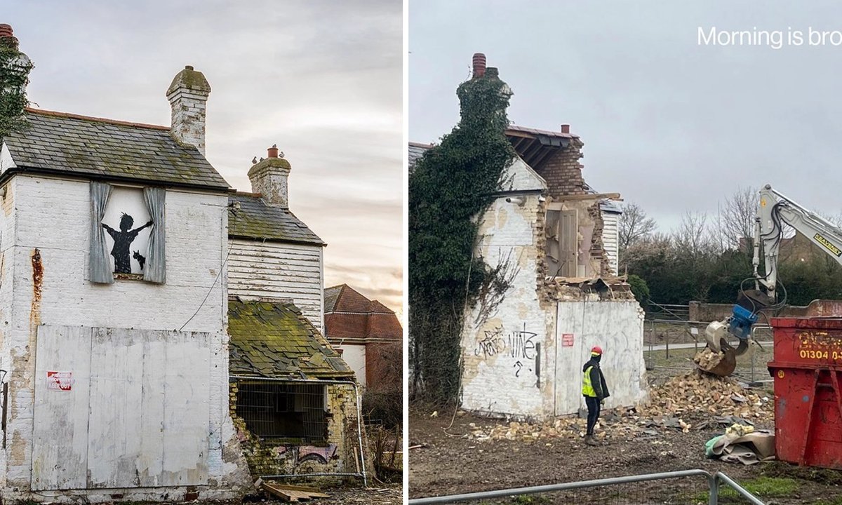 Builders accidentally demolish latest Banksy work—and pull the pieces from the rubble Builders accidentally demolish latest Banksy work—and pull the pieces from the rubble