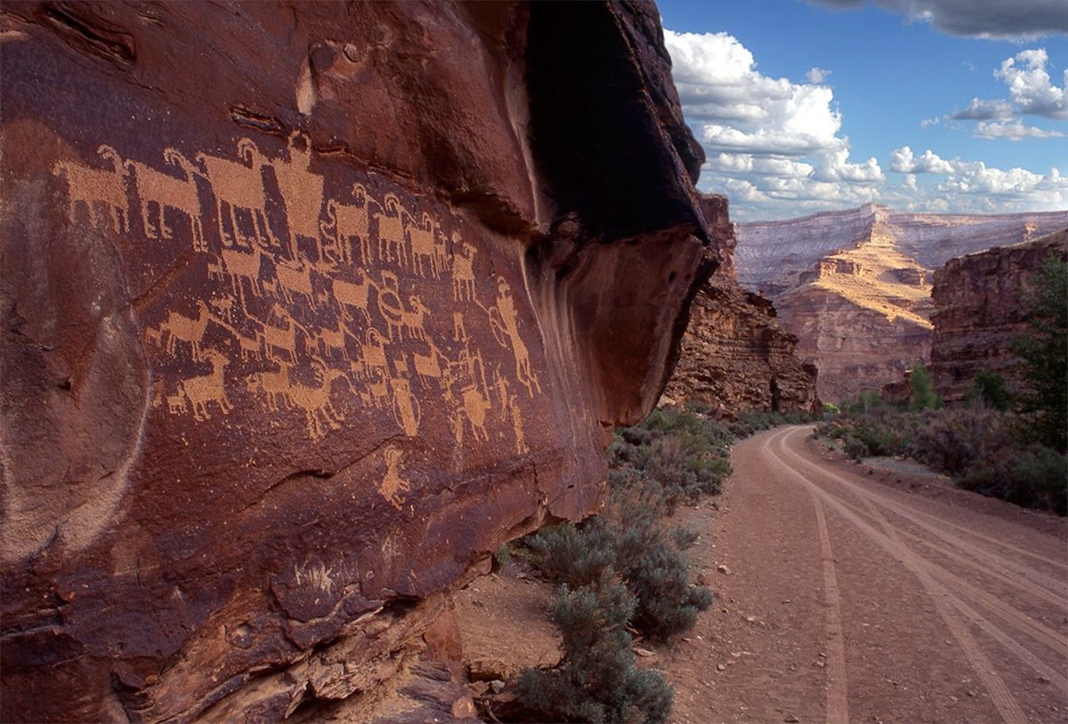 The famous Cottonwood Panel petroglyph, also known as The Great Hunt, in Nine Mile Canyon, Utah Photo courtesy the Bureau of Land Management, via Flickr
