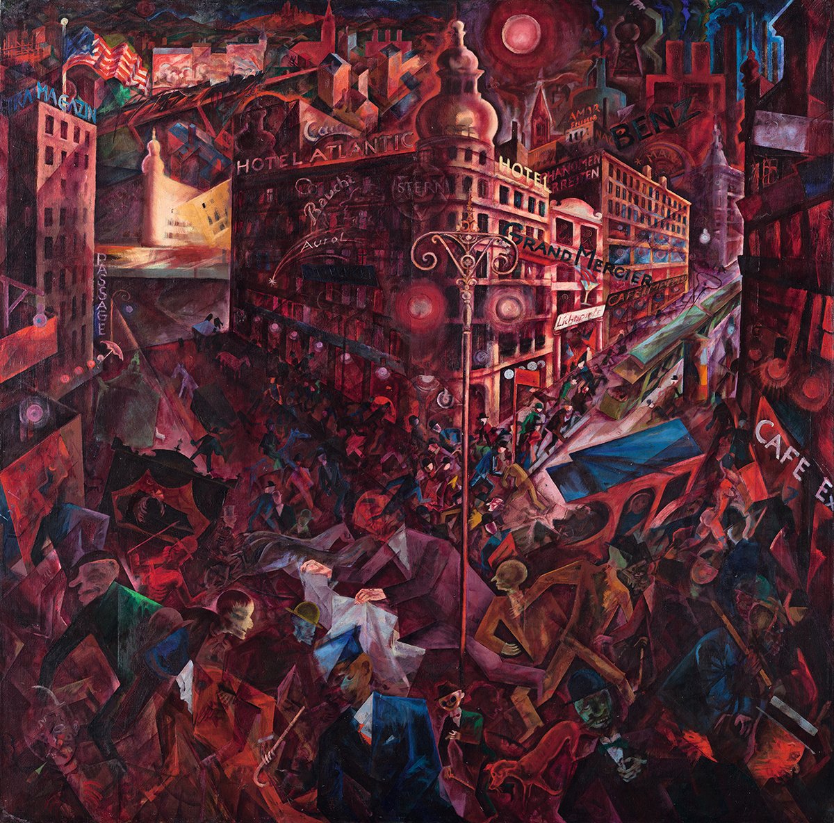 George Grosz’s Metropolis (1916-17) was in the 1937 exhibition Entartete Kunst (degenerate art), mounted by the Nazis to discredit Modern art they saw as unpatriotic © Estate of George Grosz, Princeton/Adagp, Paris, 2024/Museo Nacional Thyssen-Bornemisza, Madrid