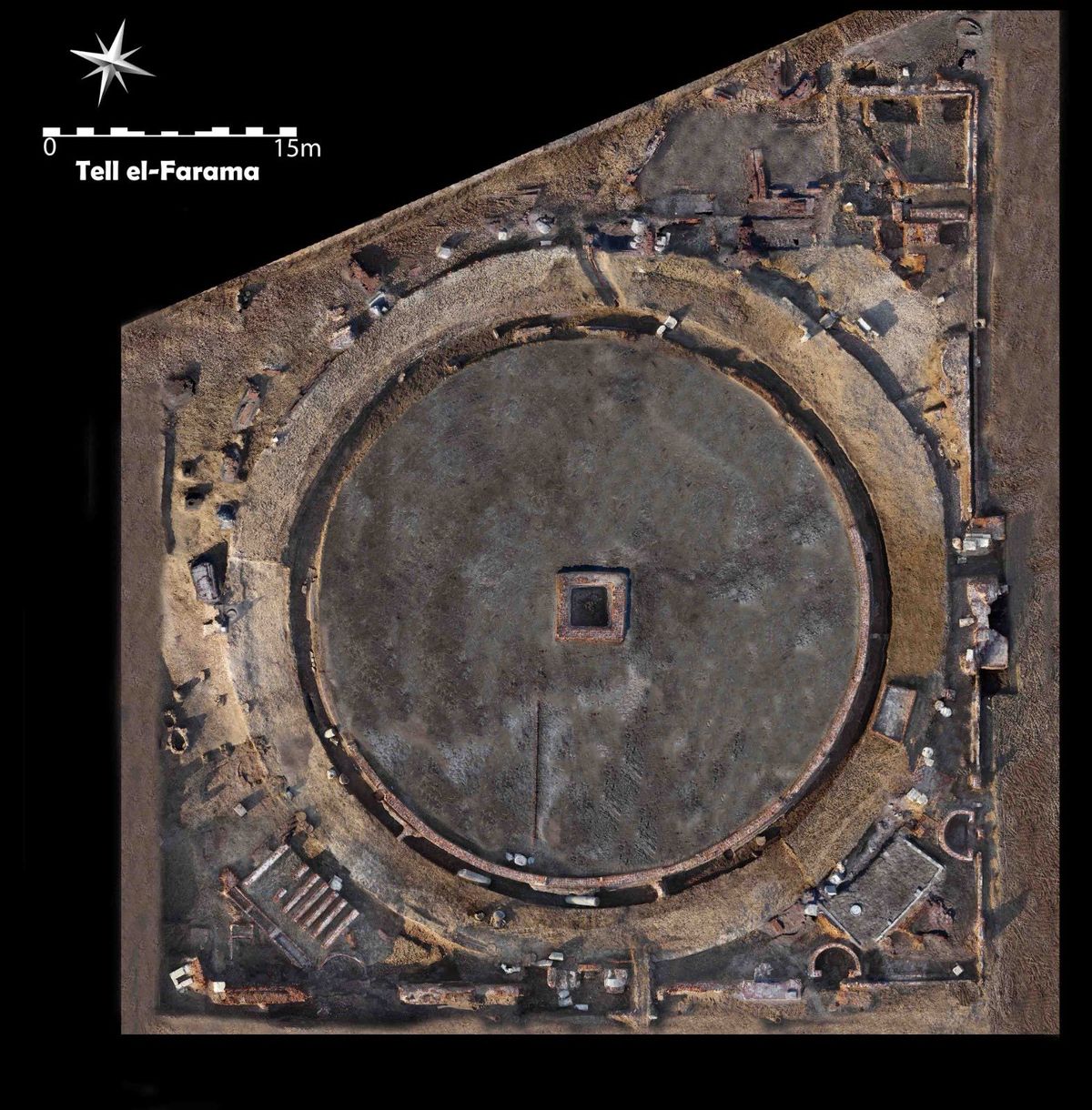An aerial view of the archaeological site at Tell el-Farama, Egypt Courtesy of the Egyptian Ministry of Tourism and Antiquities