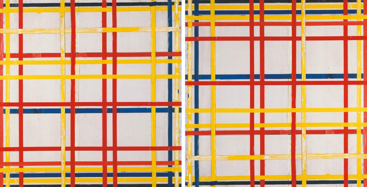 Piet Mondrian, New York City 1 (1941), the "correct" way up on the right Photo: Walter Klein © Mondrian/Holtzman Trust