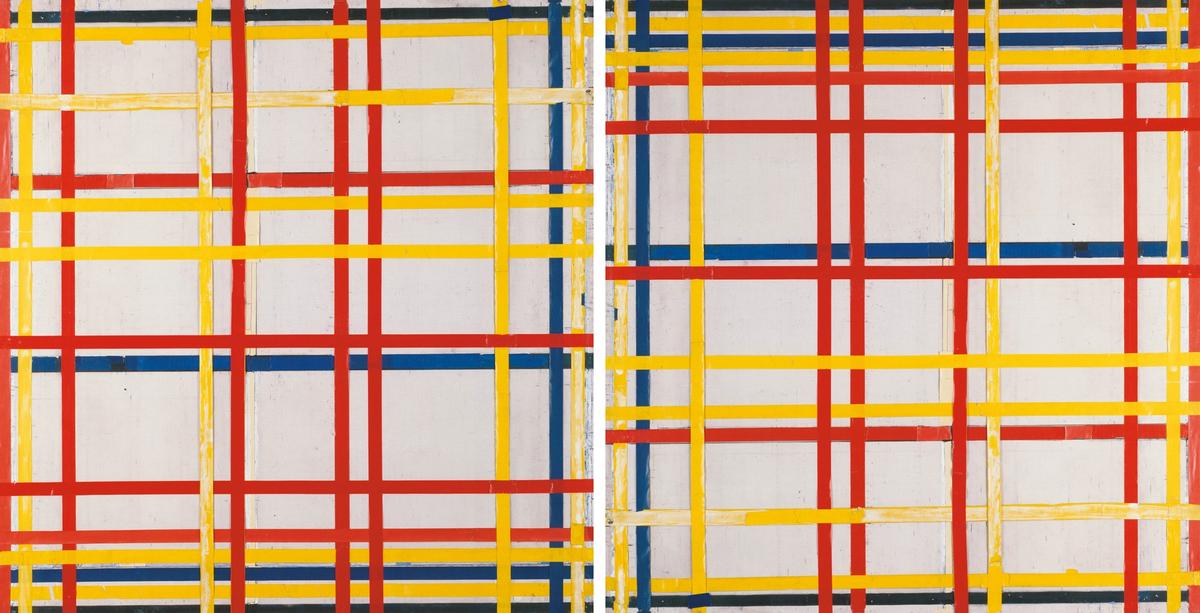 Piet Mondrian, New York City 1 (1941), the "correct" way up on the right Photo: Walter Klein © Mondrian/Holtzman Trust