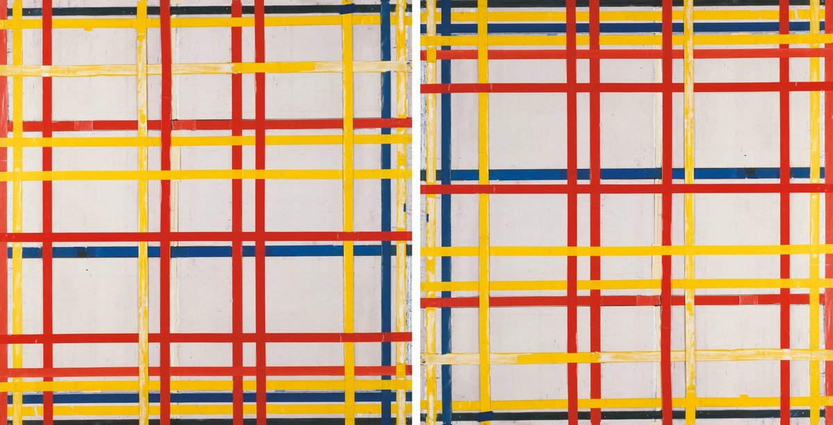 Piet Mondrian, New York City 1 (1941), the "correct" way up on the right Photo: Walter Klein © Mondrian/Holtzman Trust
