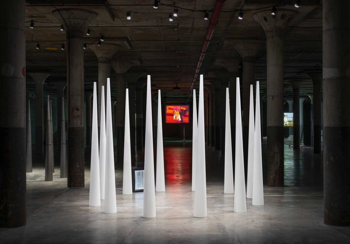 An early work by Joan Jonas, After Mirage (Cones/May Windows) (1976), featured in a retrospective of the installation and performance artist at Dia Beacon in 2021
Photo: Bill Jacobson Studio, New York, courtesy of Dia Art Foundation; © the artist/Artists Rights Society (ARS), New York