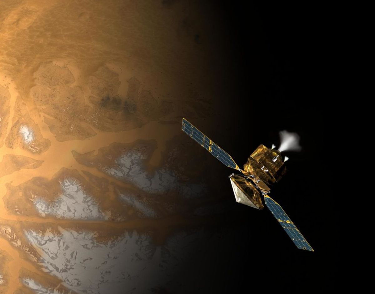An artist concept of NASA Mars Reconnaissance Orbiter during the critical process of Mars orbit insertion Photo: NASA/JPL