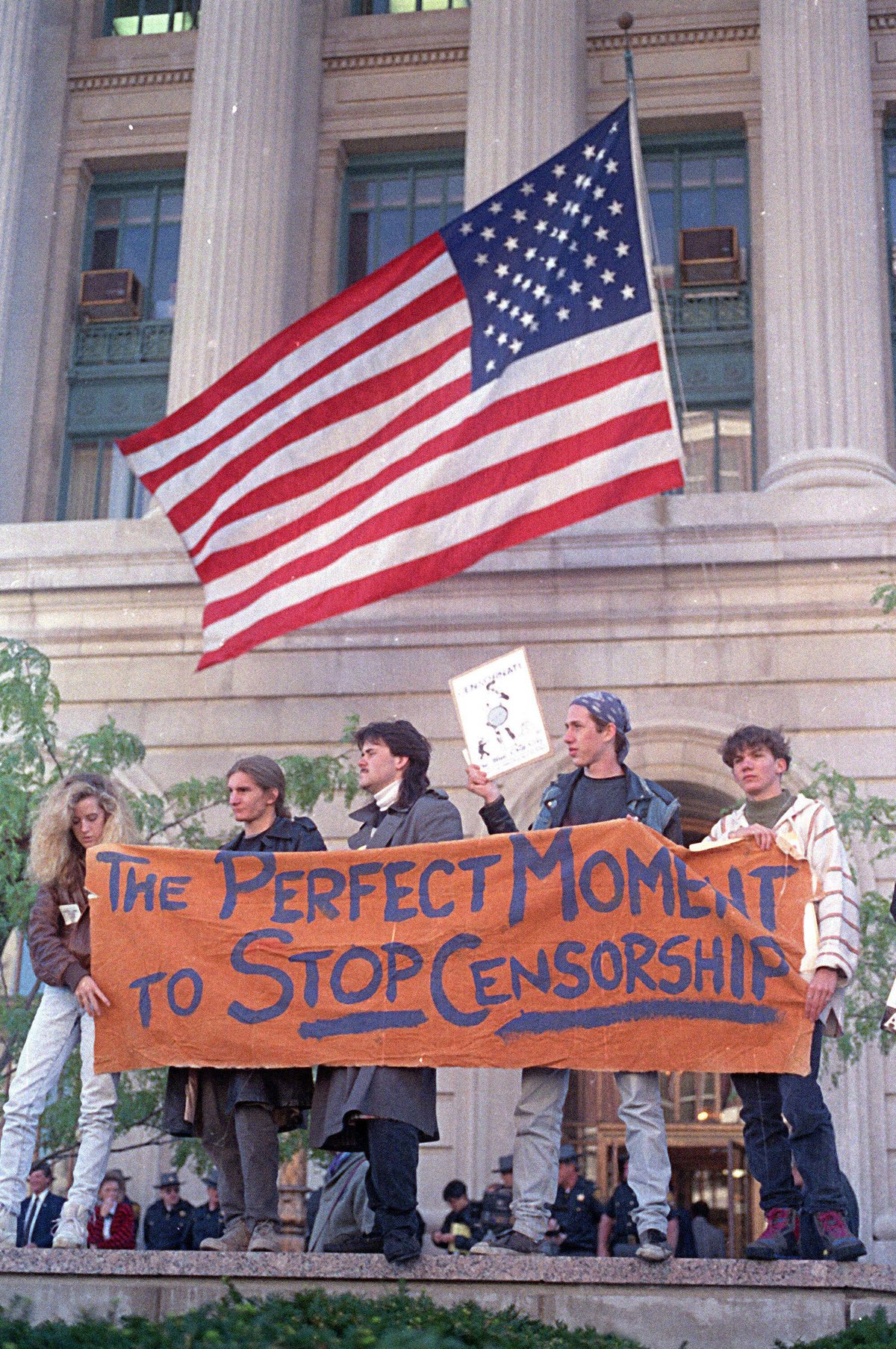 Students demonstrate in Cincinnati in 1990 against censorship of Robert Mapplethorpe’s work Associated Press/Alamy Stock Photo