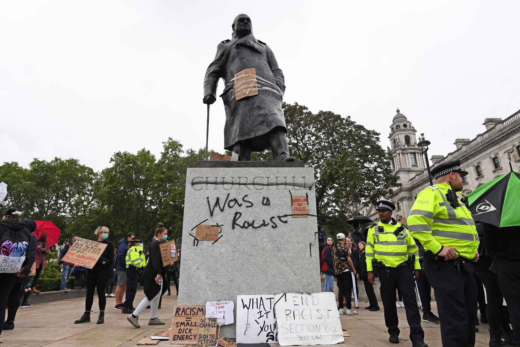 Curator Madeline Odent's tweets attracted criticism for including an image of a Winston Churchill statue in London's Parliament Square that was defaced during Black Lives Matter protests last weekend Photo: PA/Alamy