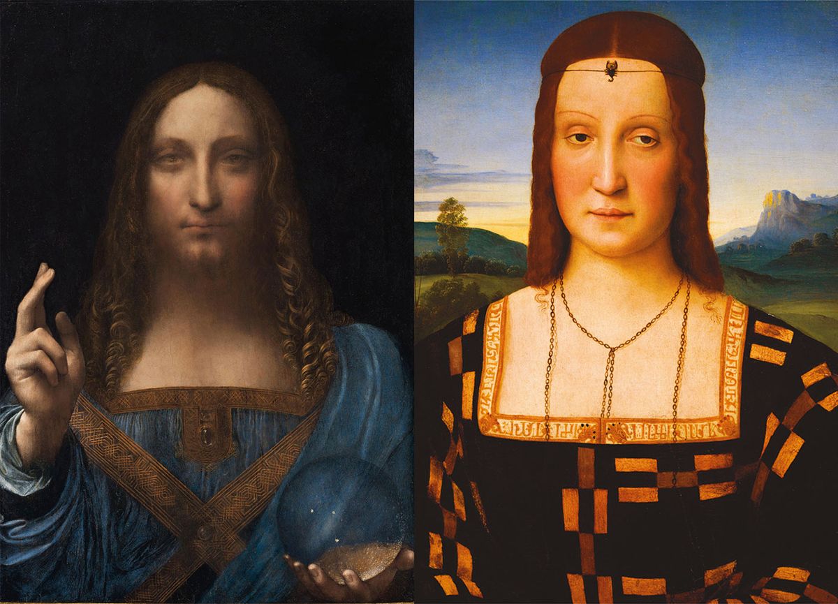 At the Leipzig conference Philipp Zitzlsperger compared the $450m Salvator Mundi to Raphael's The Portrait of Elisabetta Gonzaga, c. 1504–1505, to suggest that the figure of Christ is wearing rectangular décolleté́ that was a fashion for Italian Renaissance women Salvator Mundi: public domain sourced / access rights from The Picture Art Collection / Alamy Stock Photo; Raphael: Uffizi Gallery; Florence