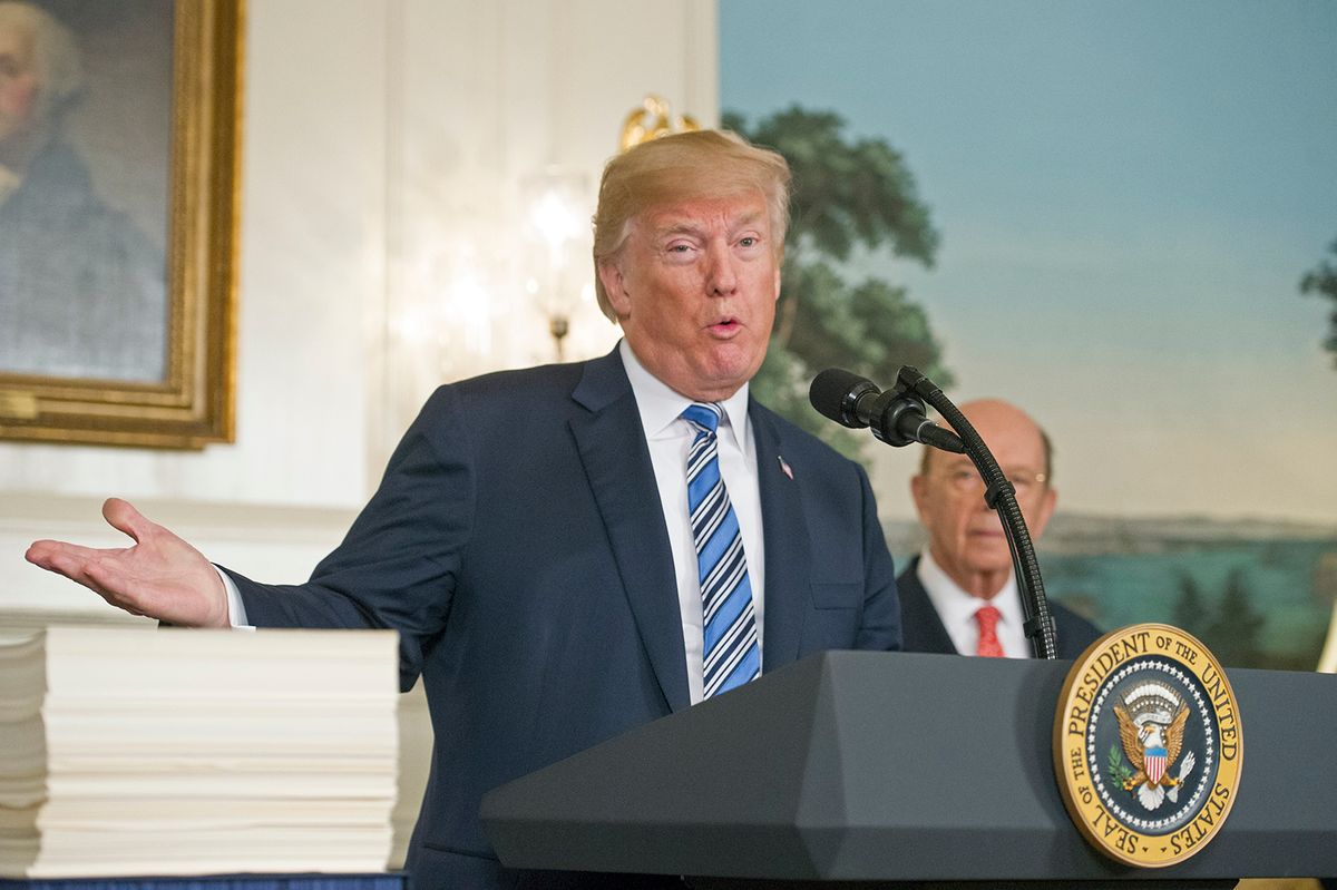 United States President Donald J. Trump makes remarks after signing the $1.3 trillion omnibus spending bill at the White House in Washington, DC on Friday, 23 March 2018 Photo: Ron Sachs/picture-alliance/dpa/AP Images