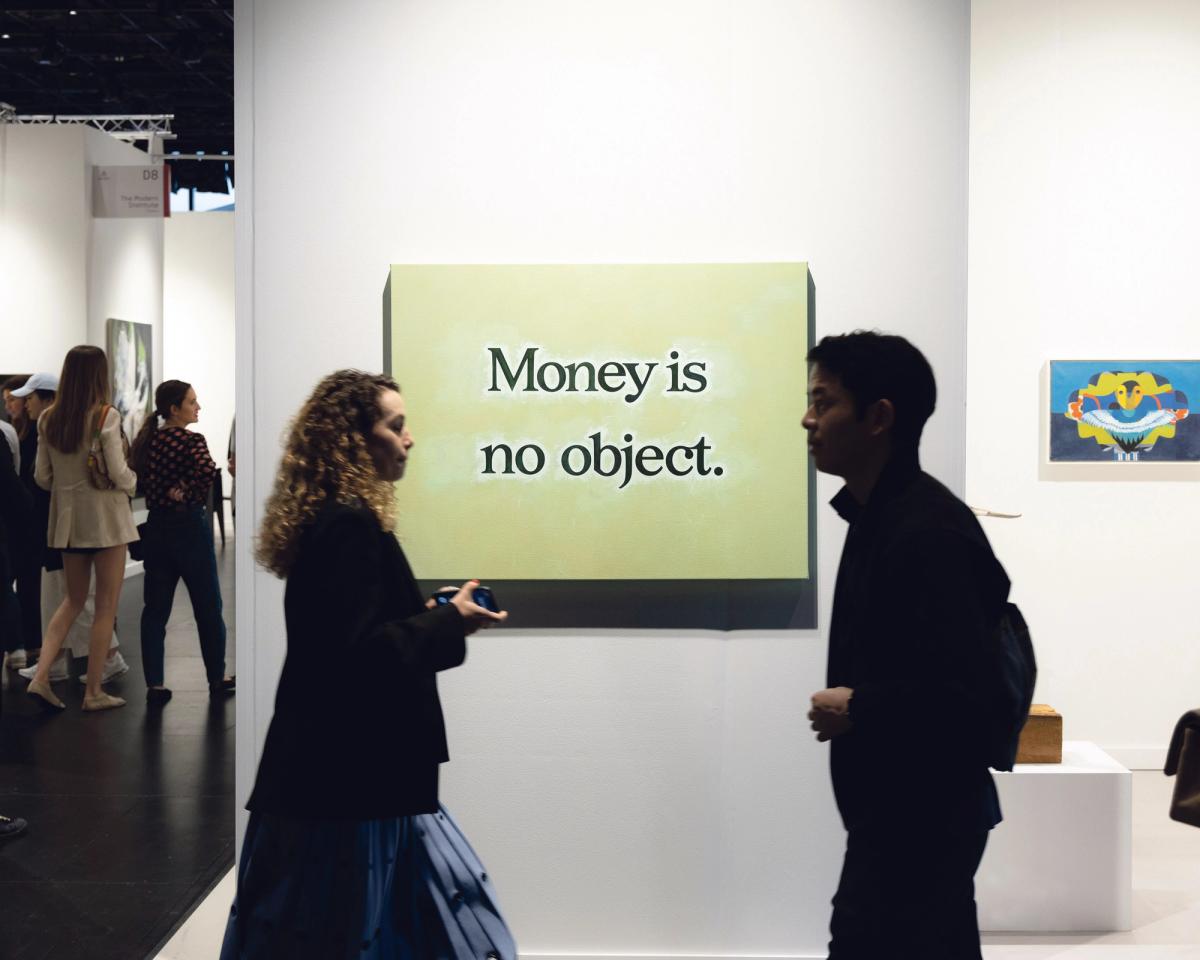 Keeping it real: Ricci Albenda’s Money Is No Object (2021) is available for $40,000 at Andrew Kreps Gallery. Painting dominates the stands at the fair, though figuration is not as ubiquitous as in years past Steven Molina Contreras