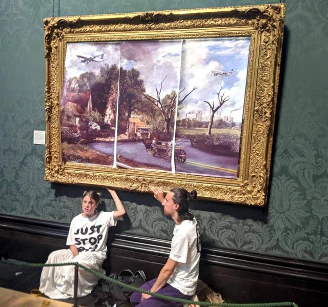 Constable painting rehung at National Gallery after protestors glue