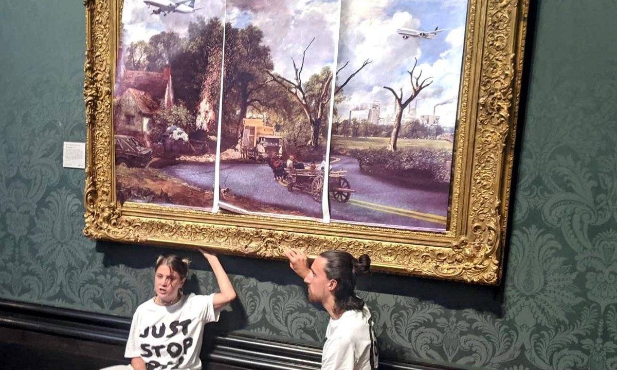 Constable portray rehung at Nationwide Gallery after protestors glue themselves to border Constable portray rehung at Nationwide Gallery after protestors glue themselves to border