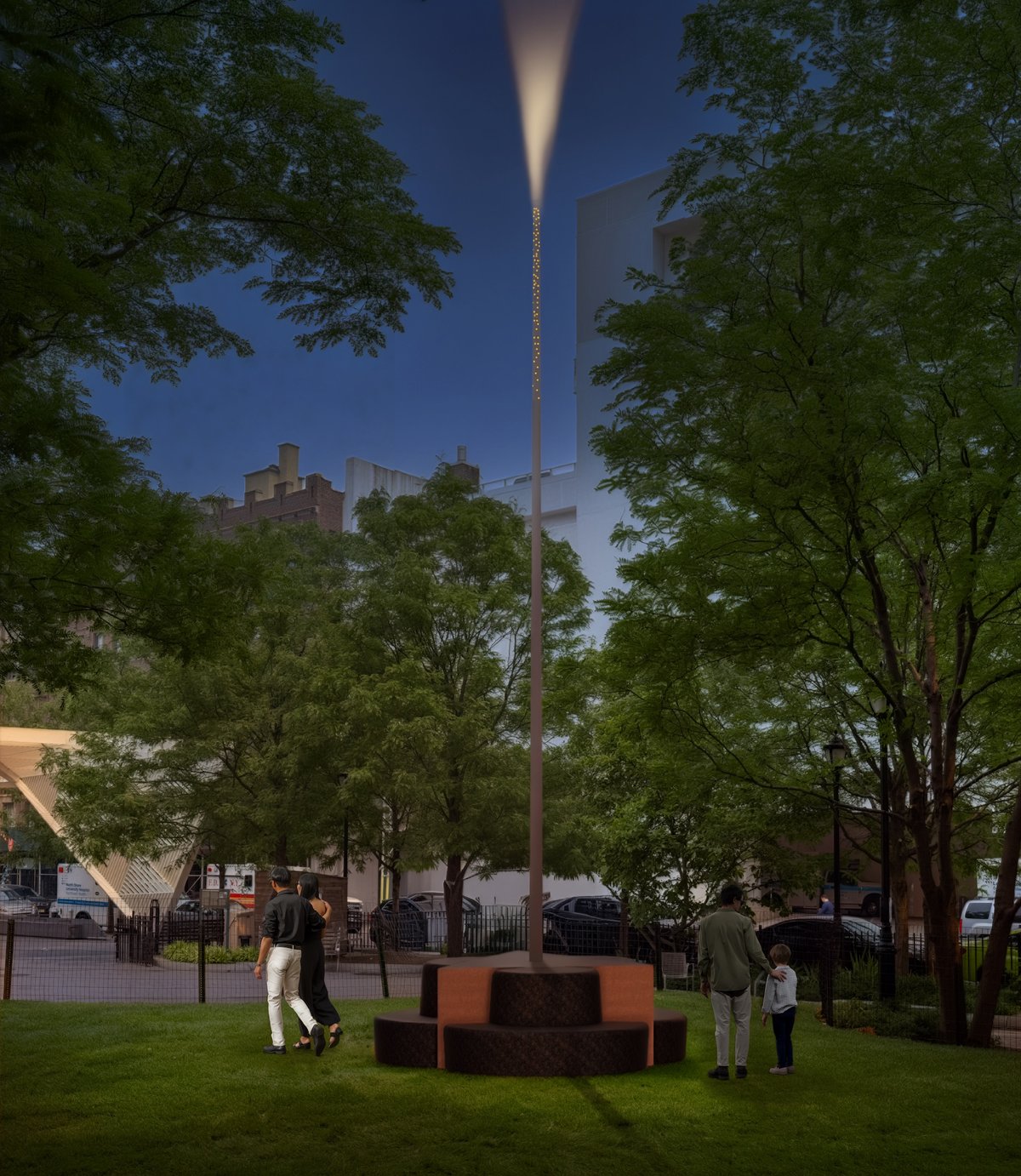Rendering of Oscar Tuazon's Eternal Flame for Scott Burton at the New York City Aids Memorial Park at St Vincent’s Triangle Courtesy the artist and the New Yrok City Aids Memorial