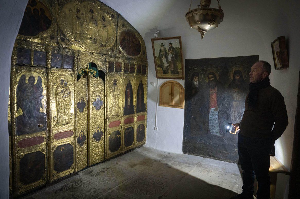 A museum employee inspects for damage inside the caves of the Monastery of Caves, a Unesco World Heritage site, after Russian bombings

Photo: Efrem Lukatsky / Associated Press