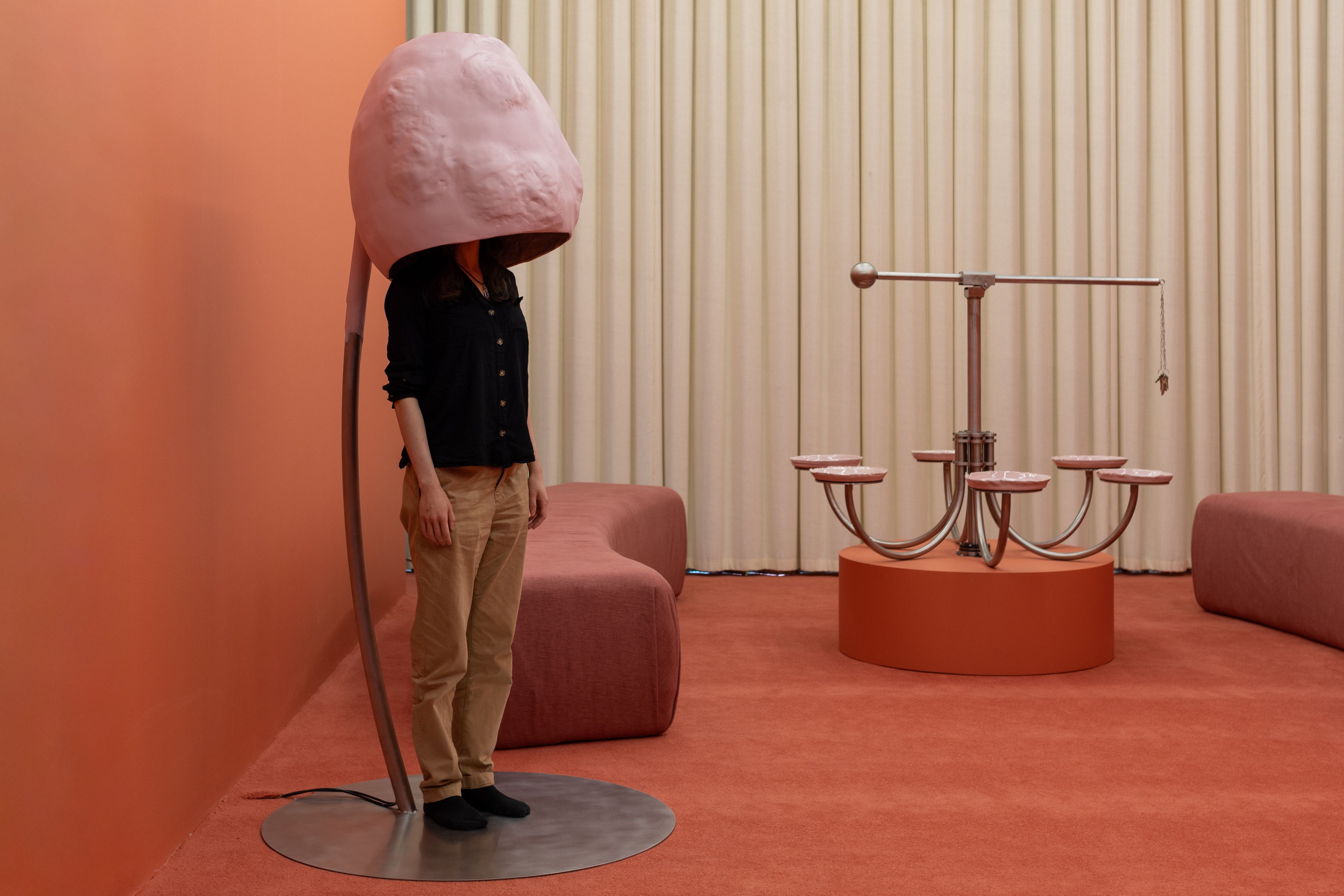 An installation view of Romy Gad el Rab and Caroline Sinders's new installation for Compulsory, Continuous, Connectedness: Rest in a Networked World at Focal Point Gallery © Anna Lukala
