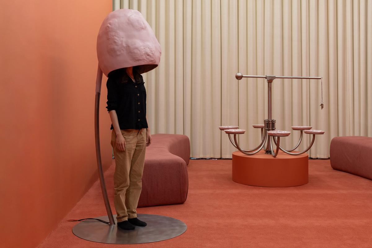 An installation view of Romy Gad el Rab and Caroline Sinders's new installation for Compulsory, Continuous, Connectedness: Rest in a Networked World at Focal Point Gallery © Anna Lukala