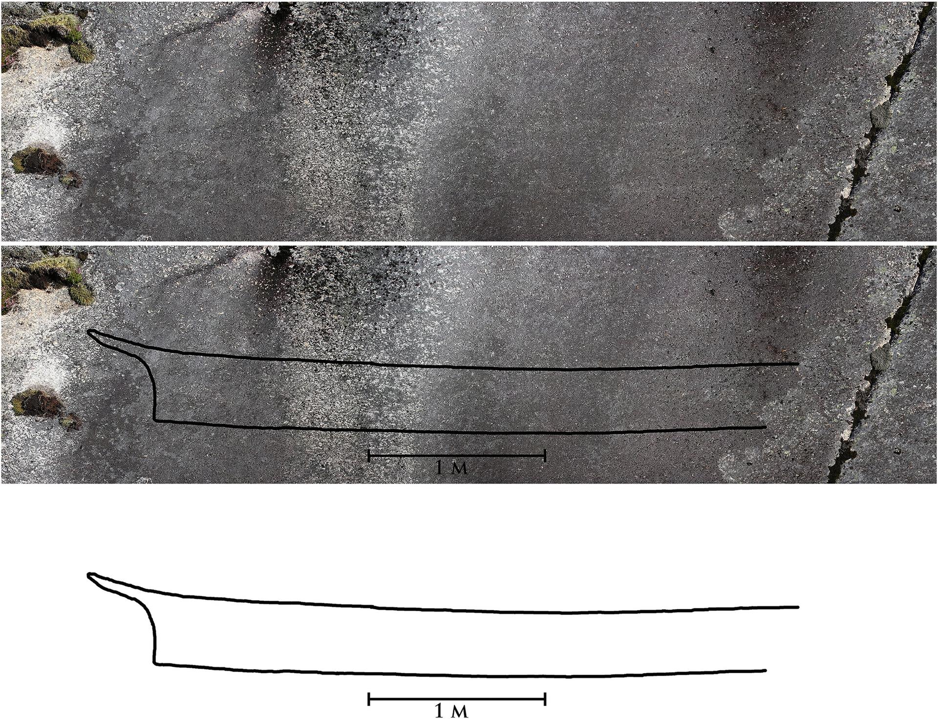 A digital tracing of the first boat carving at Valle shows it was probably a life-size image like others found at the site Tracing: Jan Magne Gjerde
